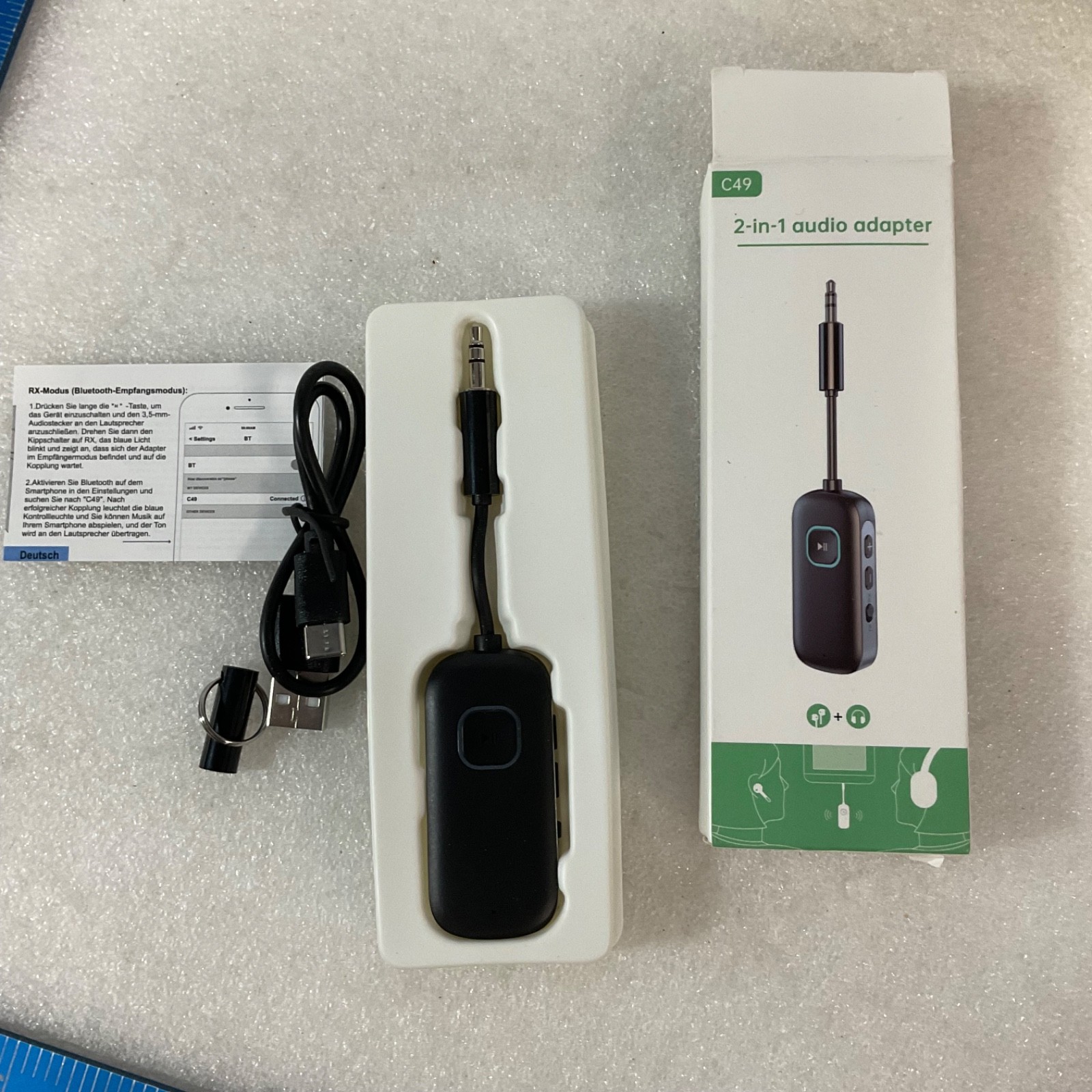 C49 2-in-1 Bluetooth Audio Adapter 3.5mm Transmitter Receiver Black - Image 7
