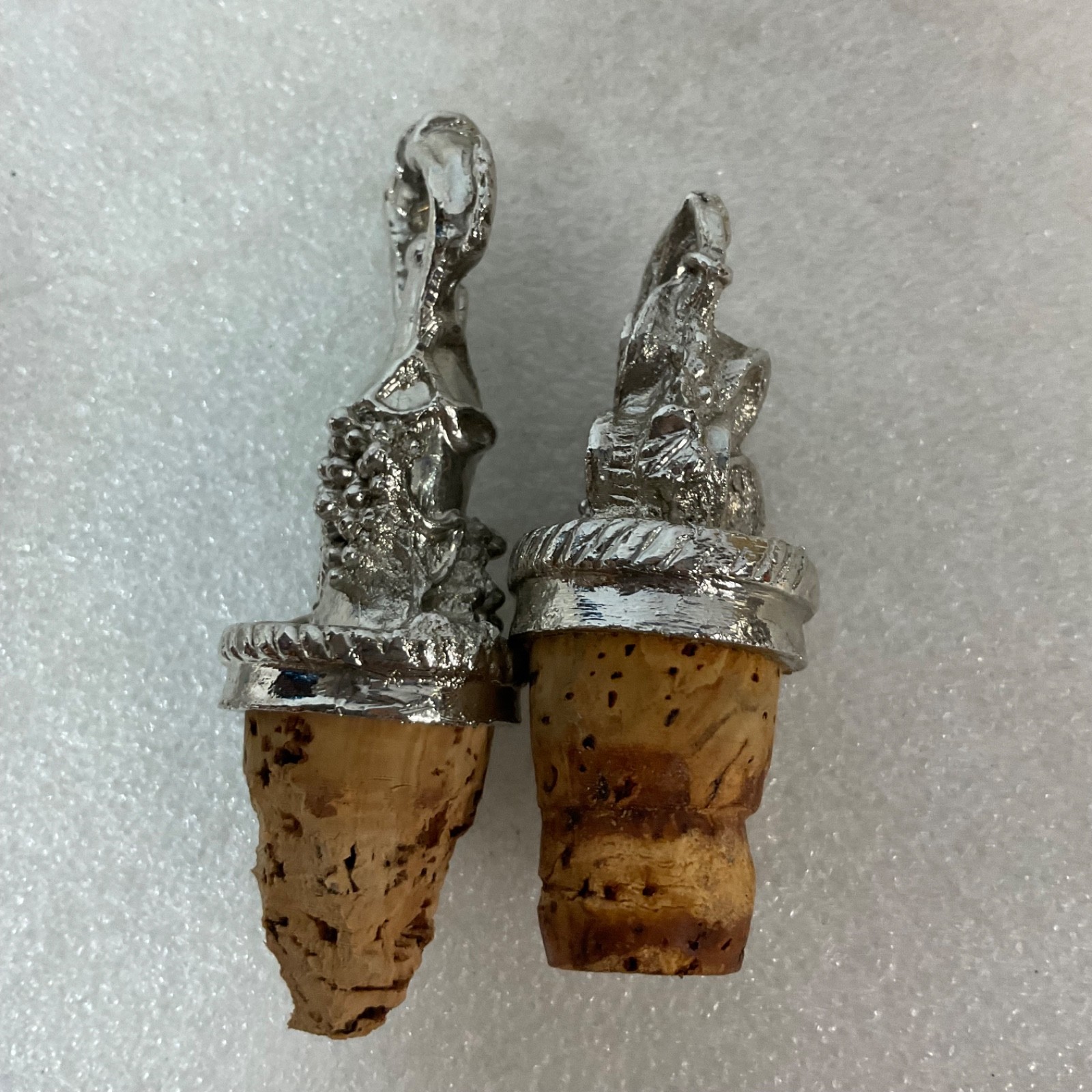 2 Metal Top Wine Bottle Cork Stoppers Grape Barrel Figural Barware - Image 2