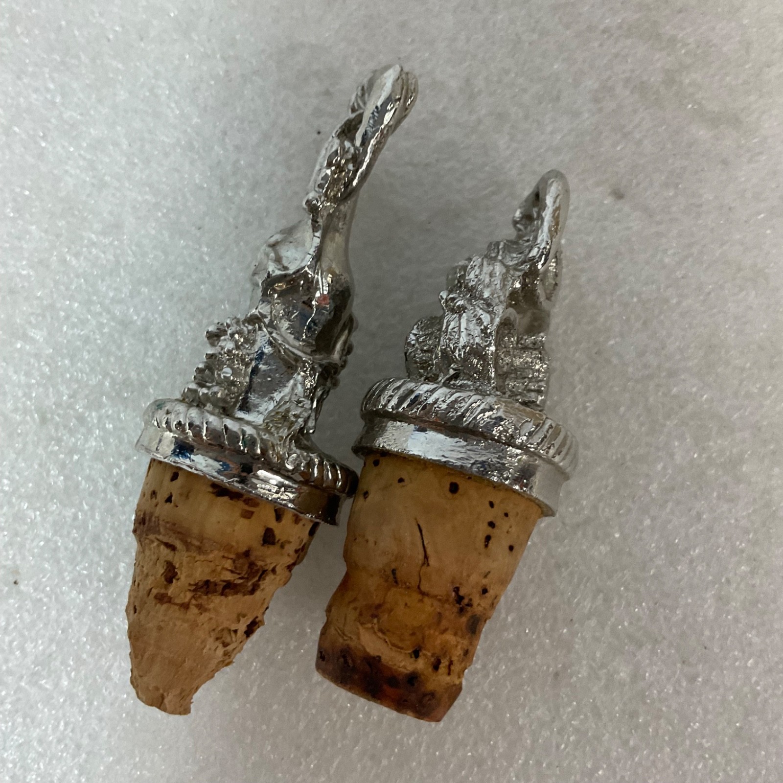 2 Metal Top Wine Bottle Cork Stoppers Grape Barrel Figural Barware - Image 4