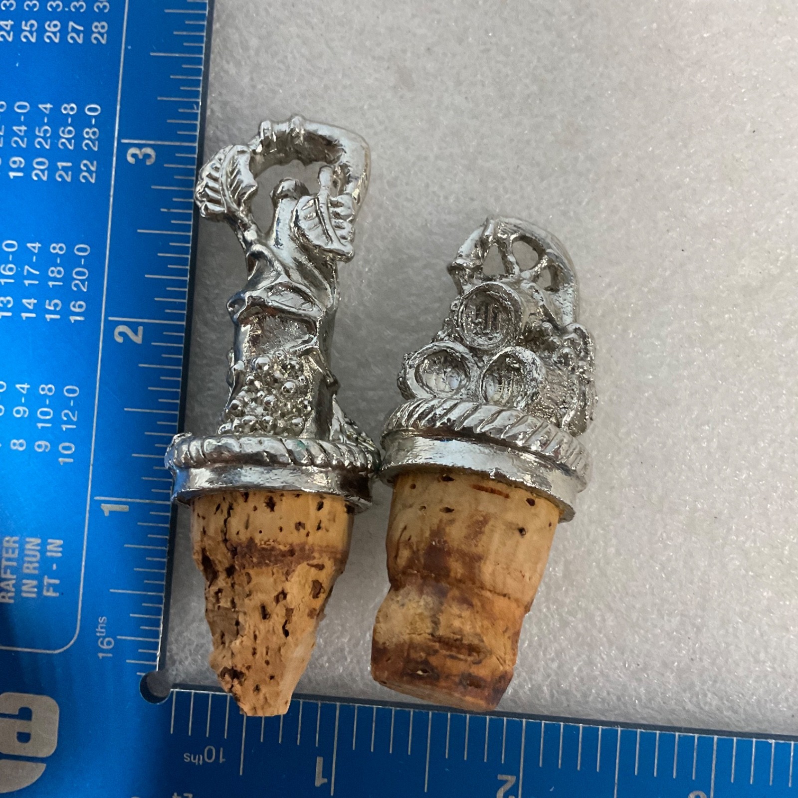 2 Metal Top Wine Bottle Cork Stoppers Grape Barrel Figural Barware - Image 5