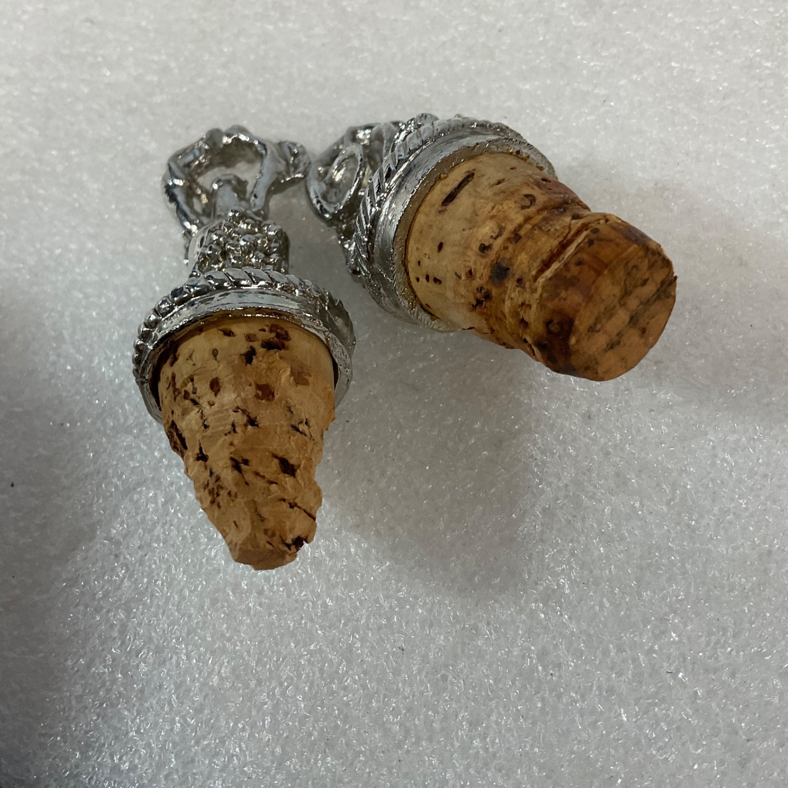 2 Metal Top Wine Bottle Cork Stoppers Grape Barrel Figural Barware - Image 6