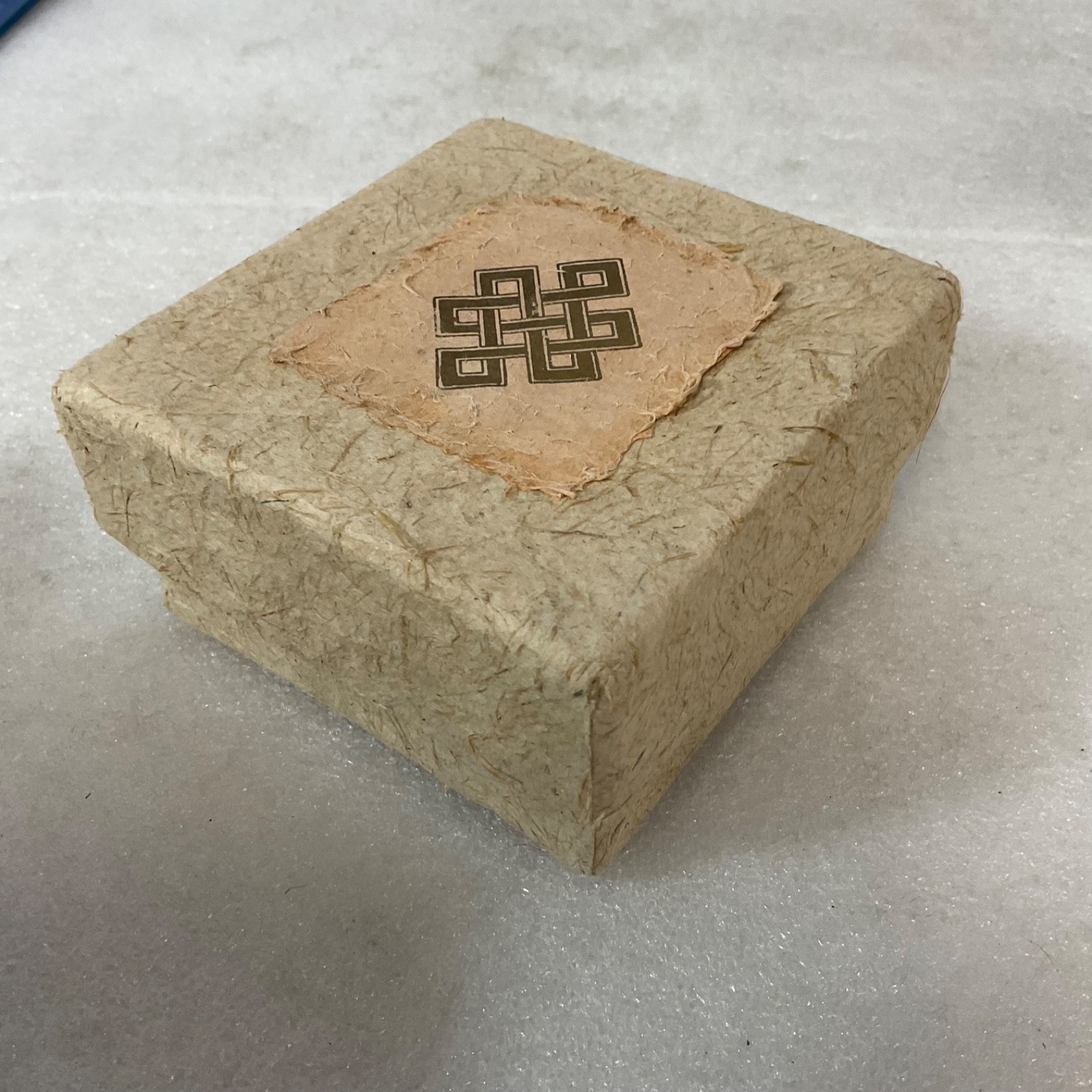 Fibrous Paper Trinket Box Endless Knot Design 4in Square - Image 1