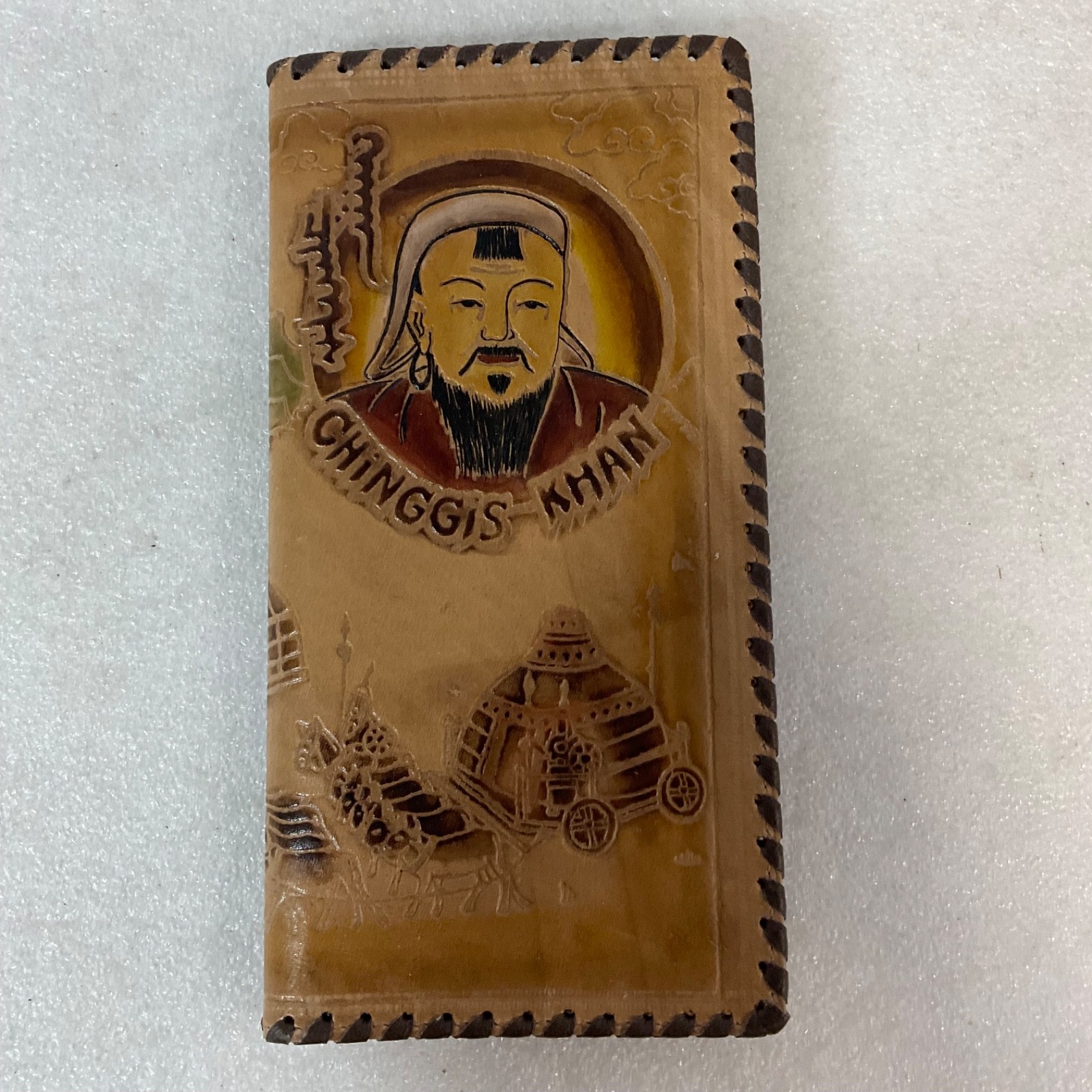 Chinggis Khan Leather Wallet Mongolia Tooled Bifold Montulga Co Ltd Genghis Khan - Image 1