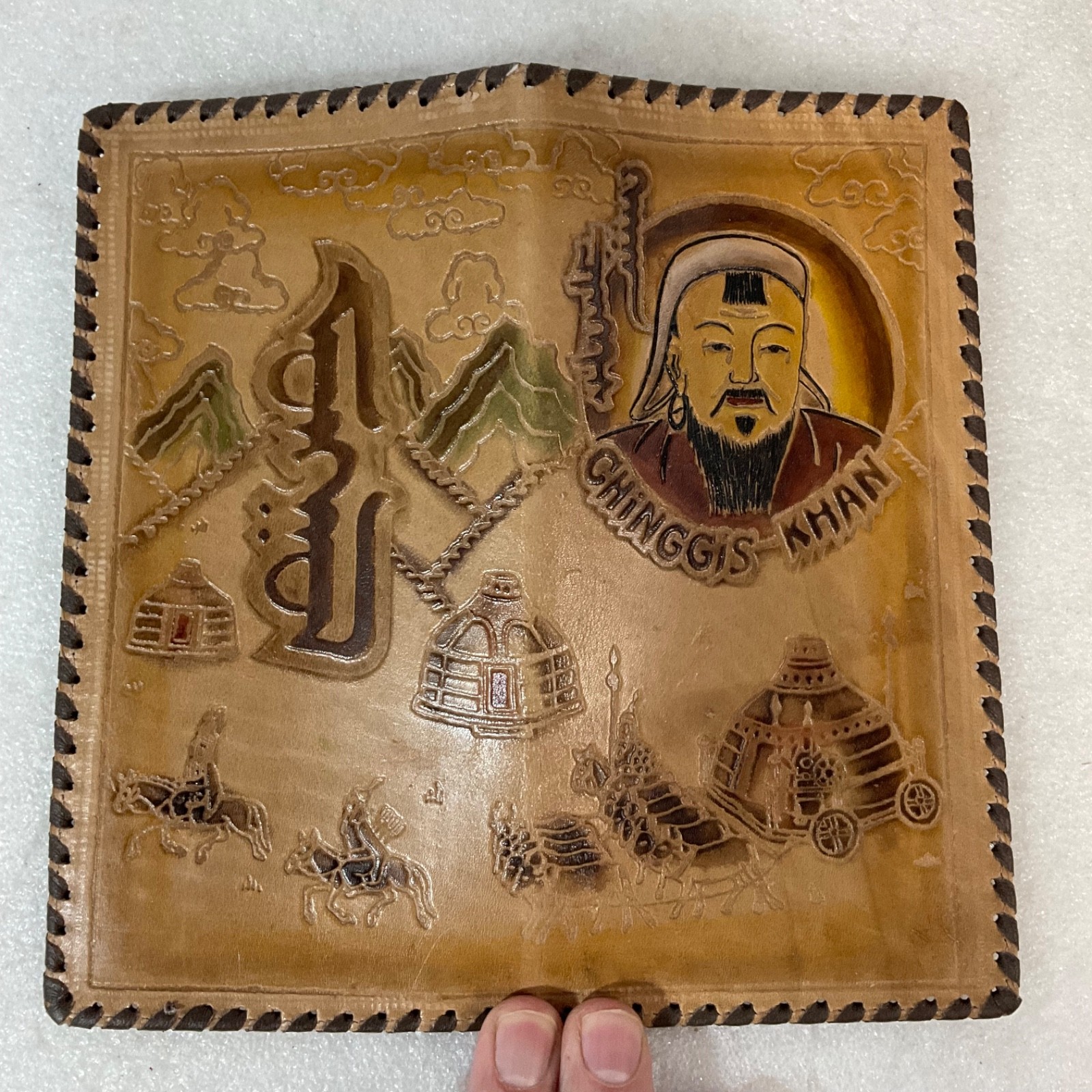 Chinggis Khan Leather Wallet Mongolia Tooled Bifold Montulga Co Ltd Genghis Khan - Image 3