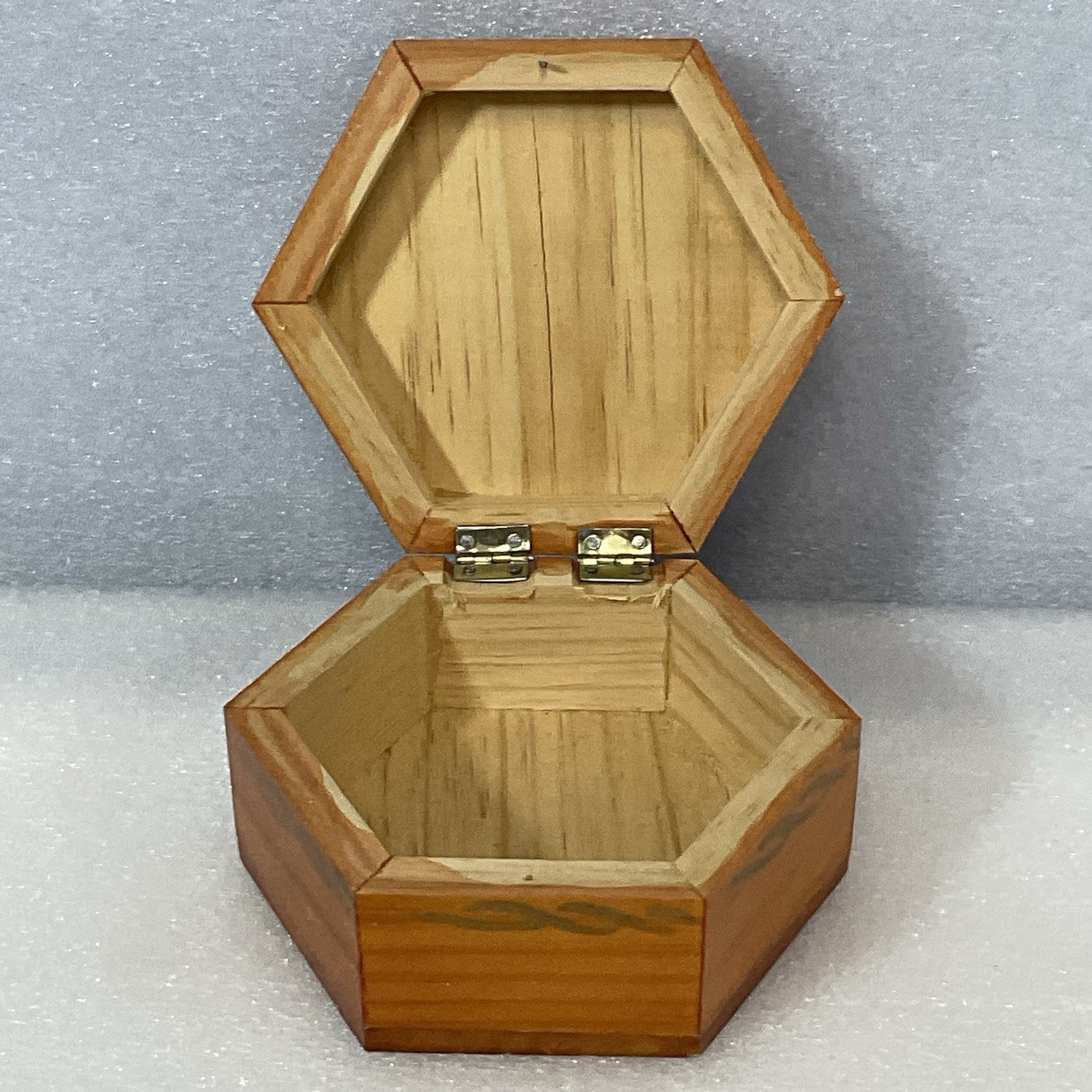 Hexagon Wooden Trinket Box Hand Painted Butterfly Floral Hinged Jewelry Storage - Image 9