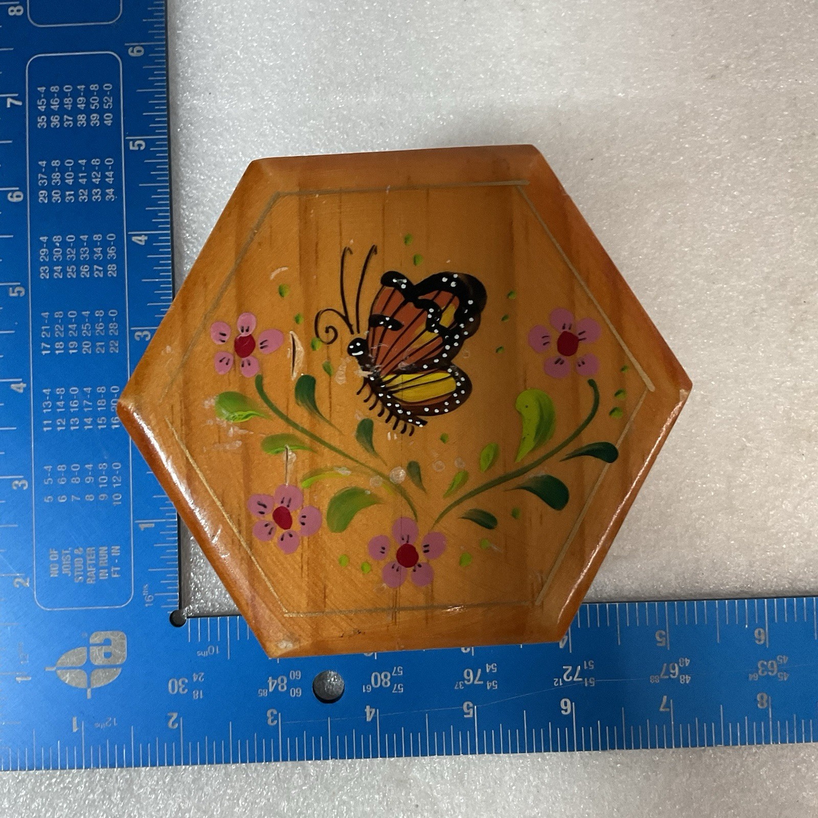 Hexagon Wooden Trinket Box Hand Painted Butterfly Floral Hinged Jewelry Storage - Image 16