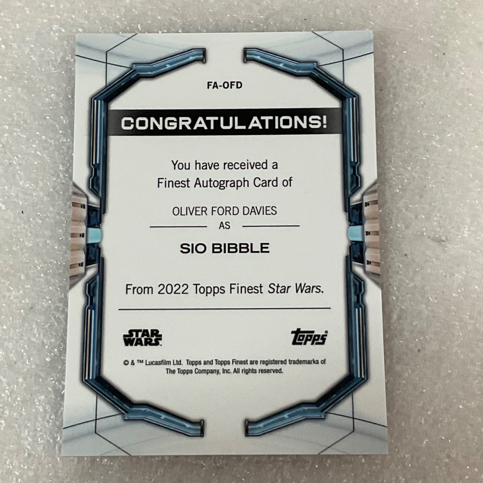 2022 Topps Finest Star Wars Sio Bibble Auto FA-OFD /299 Oliver Ford Davies - Image 7