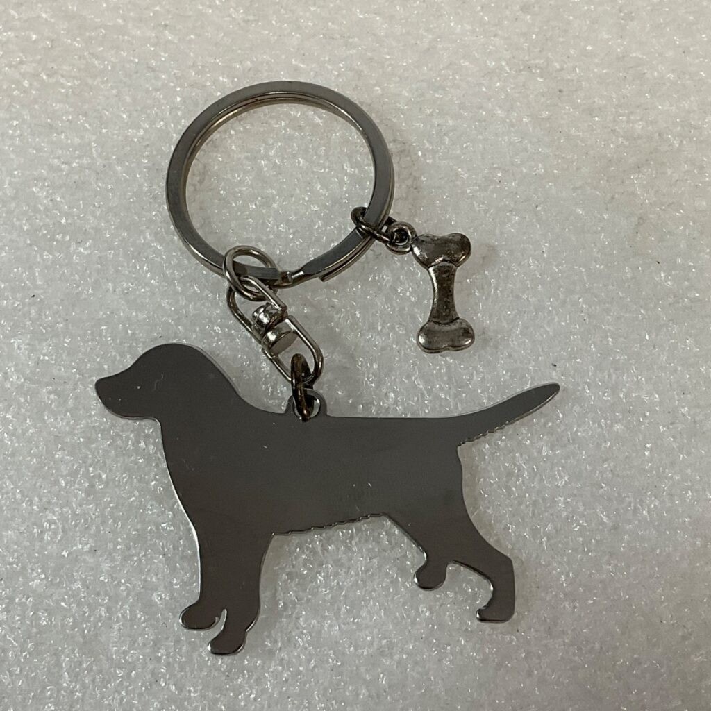 Silver Tone Dog Silhouette Keychain Bone Charm Pet Lover Key Ring - Image 1