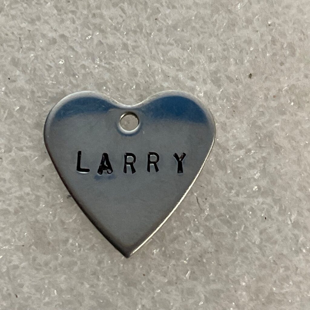Larry Heart Pet ID Tag Silver Tone Metal Charm Small Personalized - Image 1