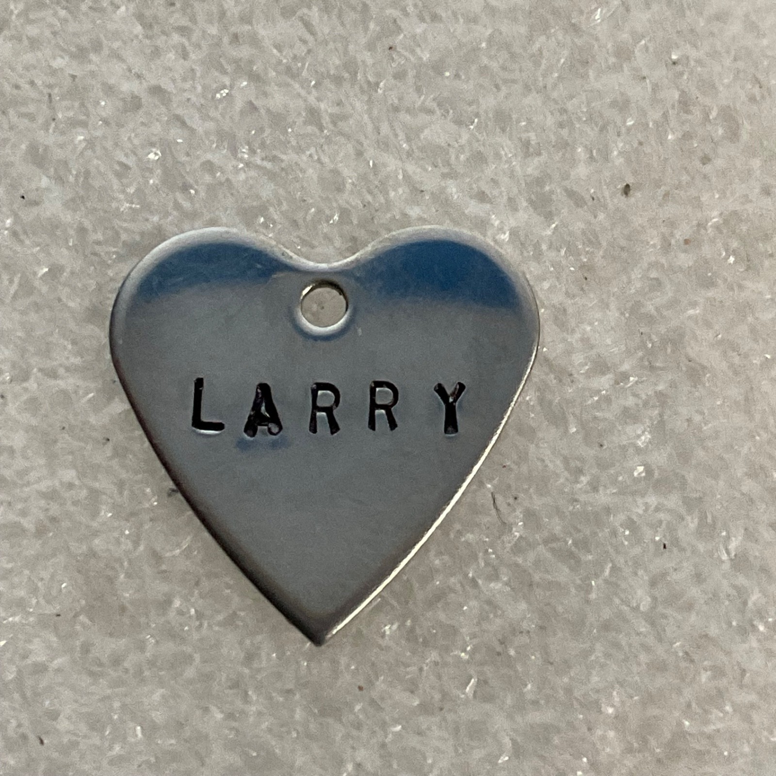 Larry Heart Pet ID Tag Silver Tone Metal Charm Small Personalized - Image 1