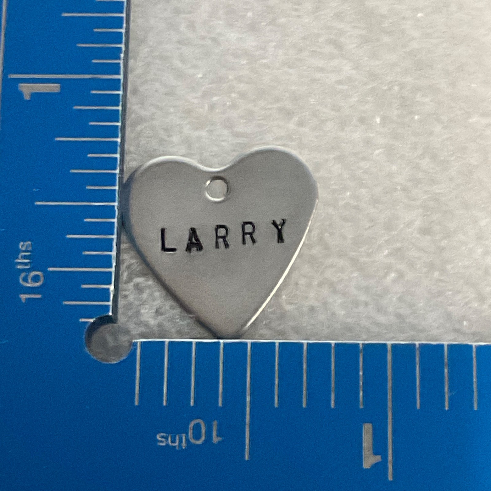 Larry Heart Pet ID Tag Silver Tone Metal Charm Small Personalized - Image 3