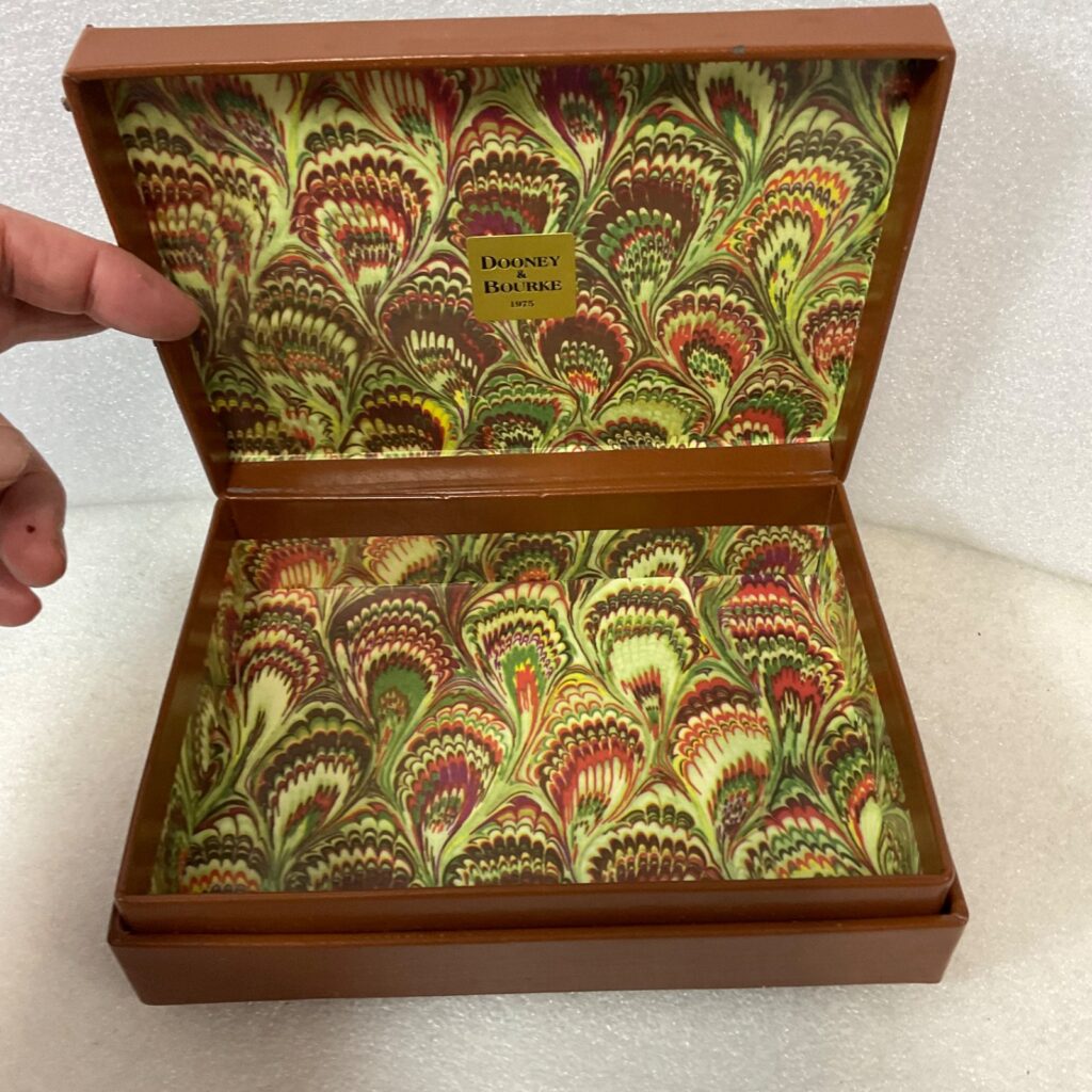 Dooney & Bourke 1975 Brown Storage Box Marbled Interior 8.75in - Image 1