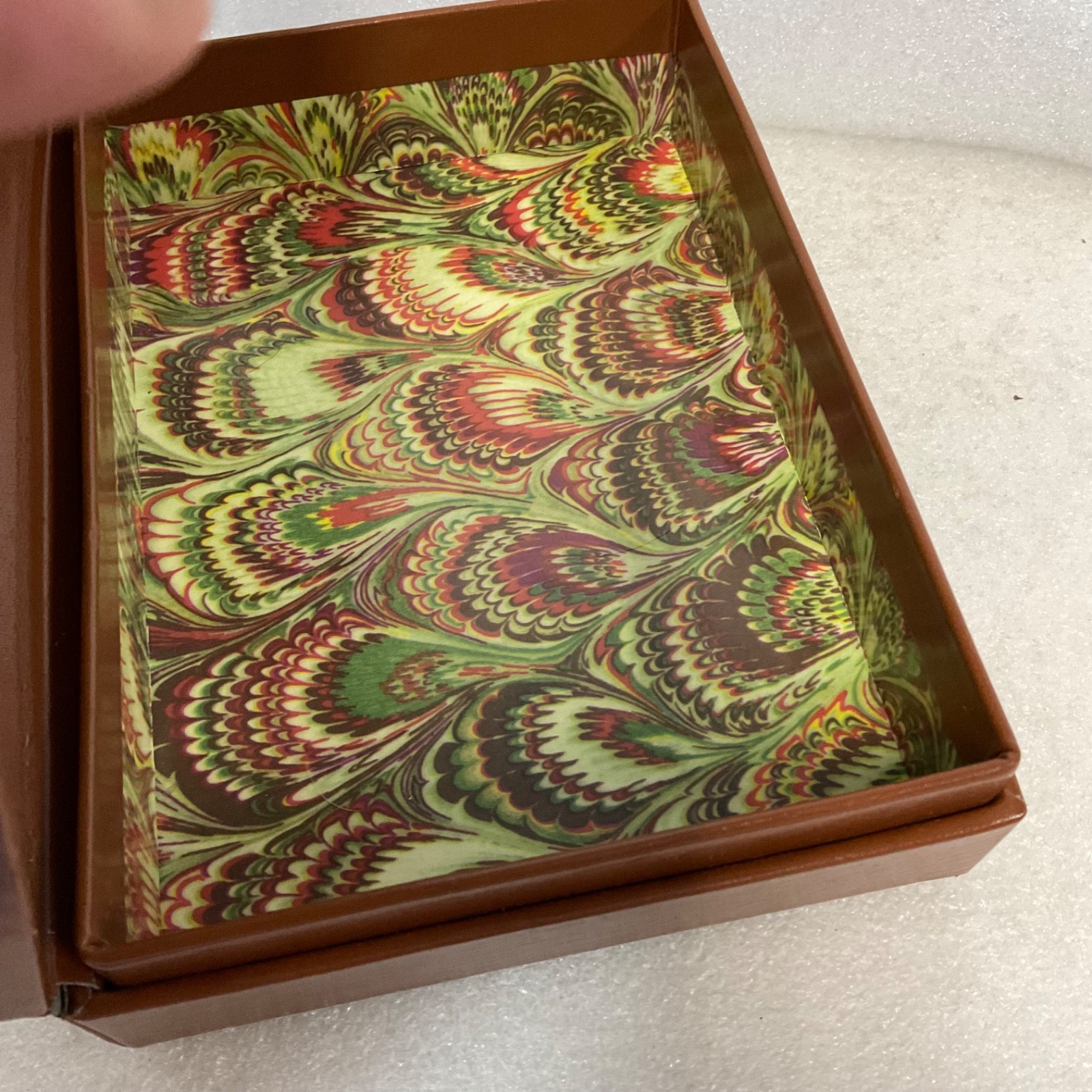 Dooney & Bourke 1975 Brown Storage Box Marbled Interior 8.75in - Image 4