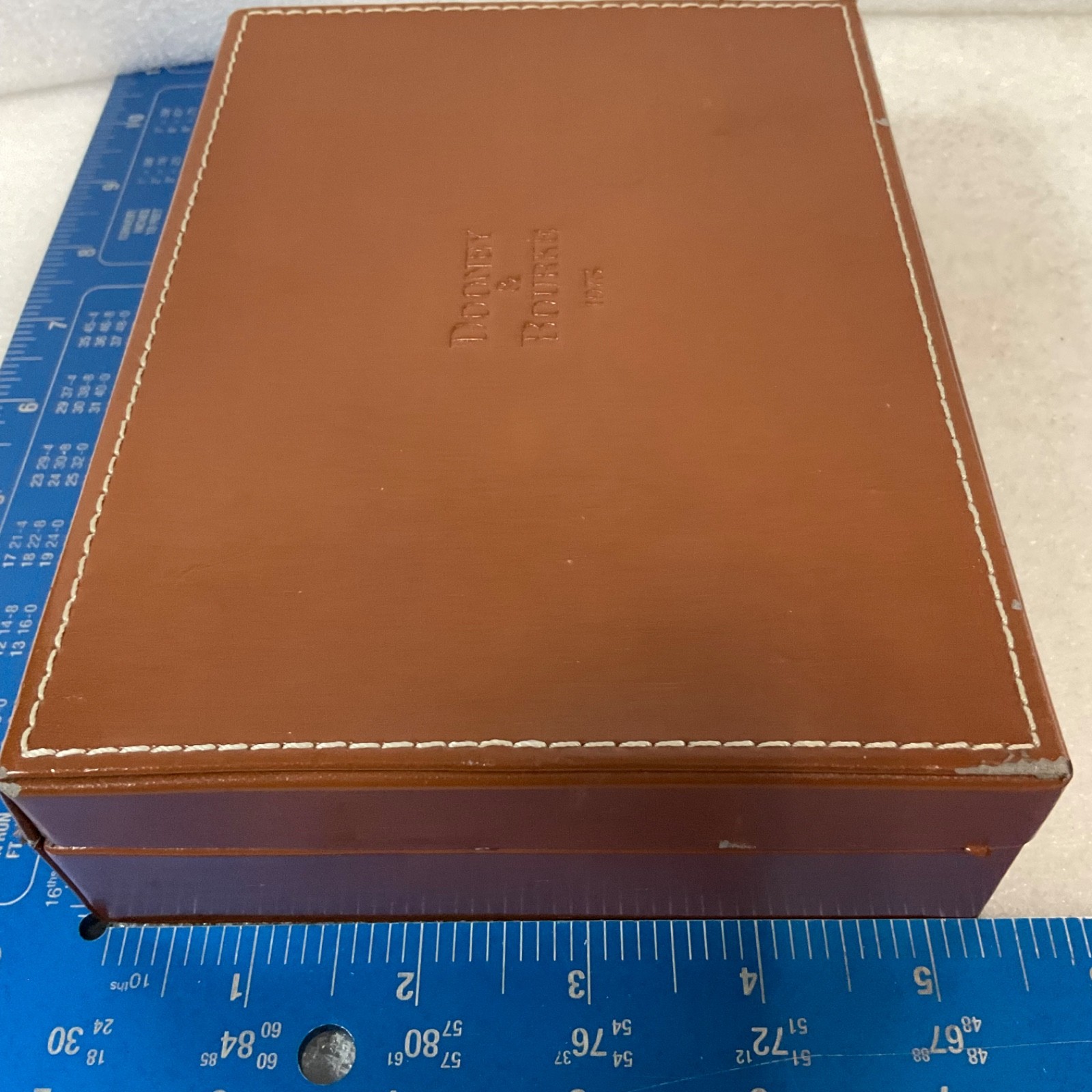 Dooney & Bourke 1975 Brown Storage Box Marbled Interior 8.75in - Image 10