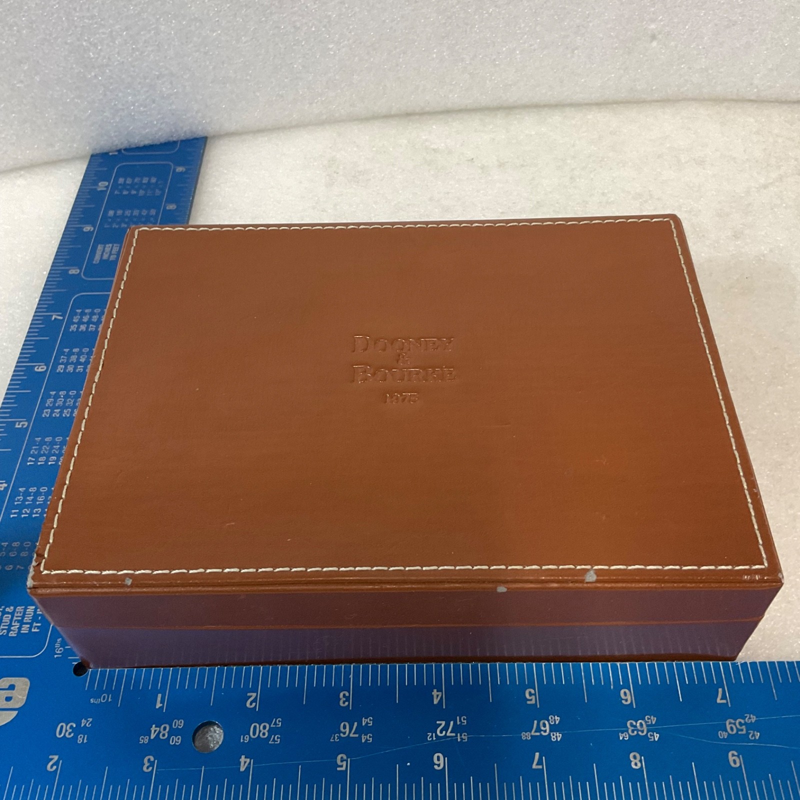 Dooney & Bourke 1975 Brown Storage Box Marbled Interior 8.75in - Image 11