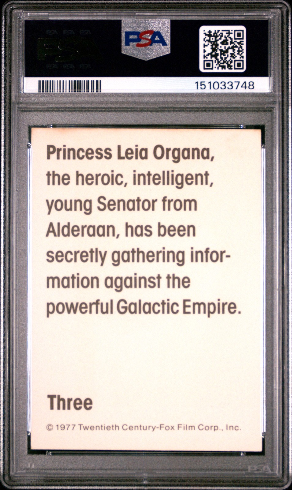 1977 Star Wars Wonder Bread #3 Princess Leia Organa #151033748 PSA 6 - Image 2