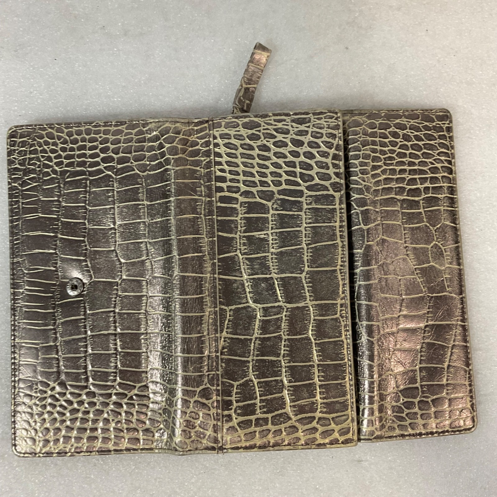 Womens Brown Croc Embossed Trifold Wallet Checkbook Card ID Holder - Image 3