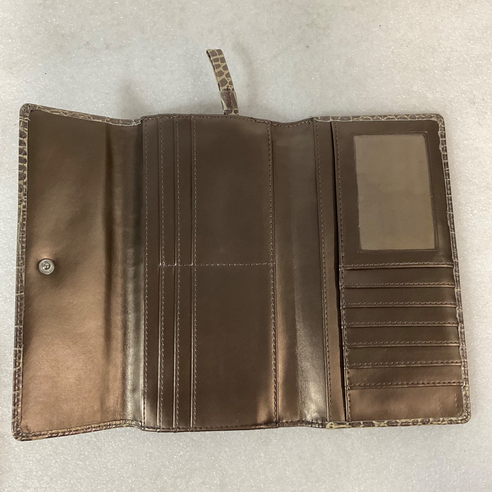 Womens Brown Croc Embossed Trifold Wallet Checkbook Card ID Holder - Image 5