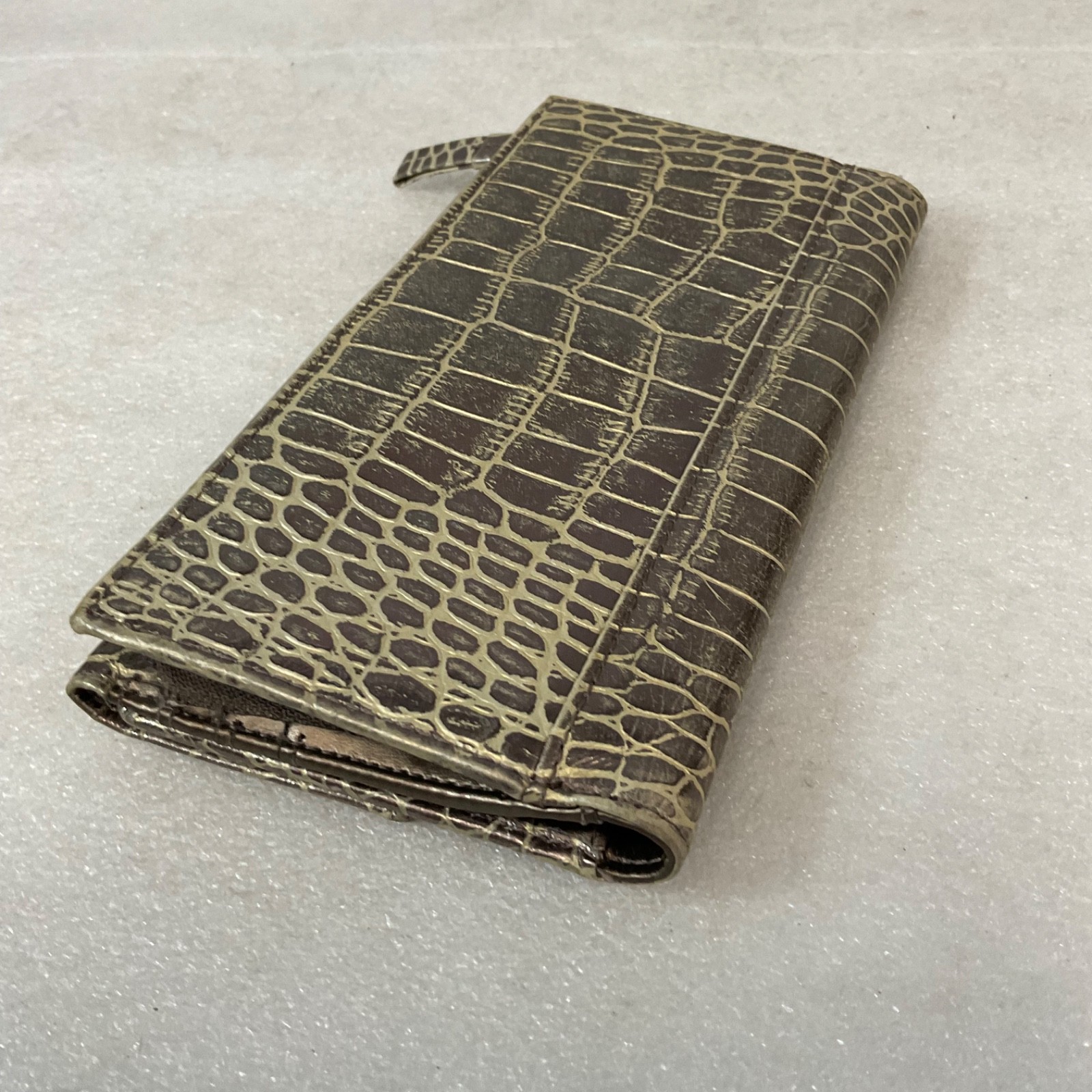 Womens Brown Croc Embossed Trifold Wallet Checkbook Card ID Holder - Image 12