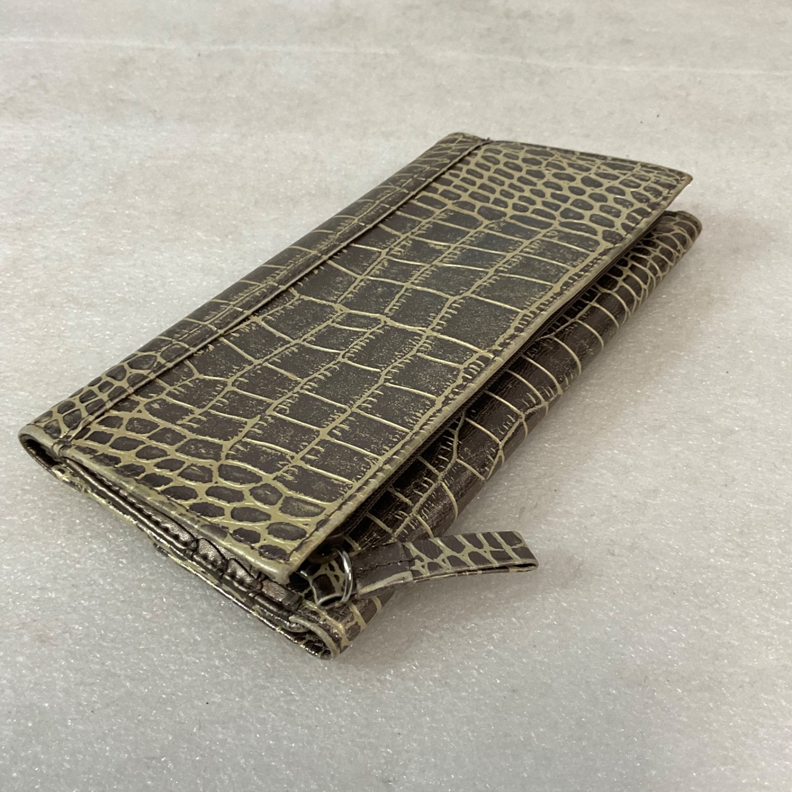 Womens Brown Croc Embossed Trifold Wallet Checkbook Card ID Holder - Image 11