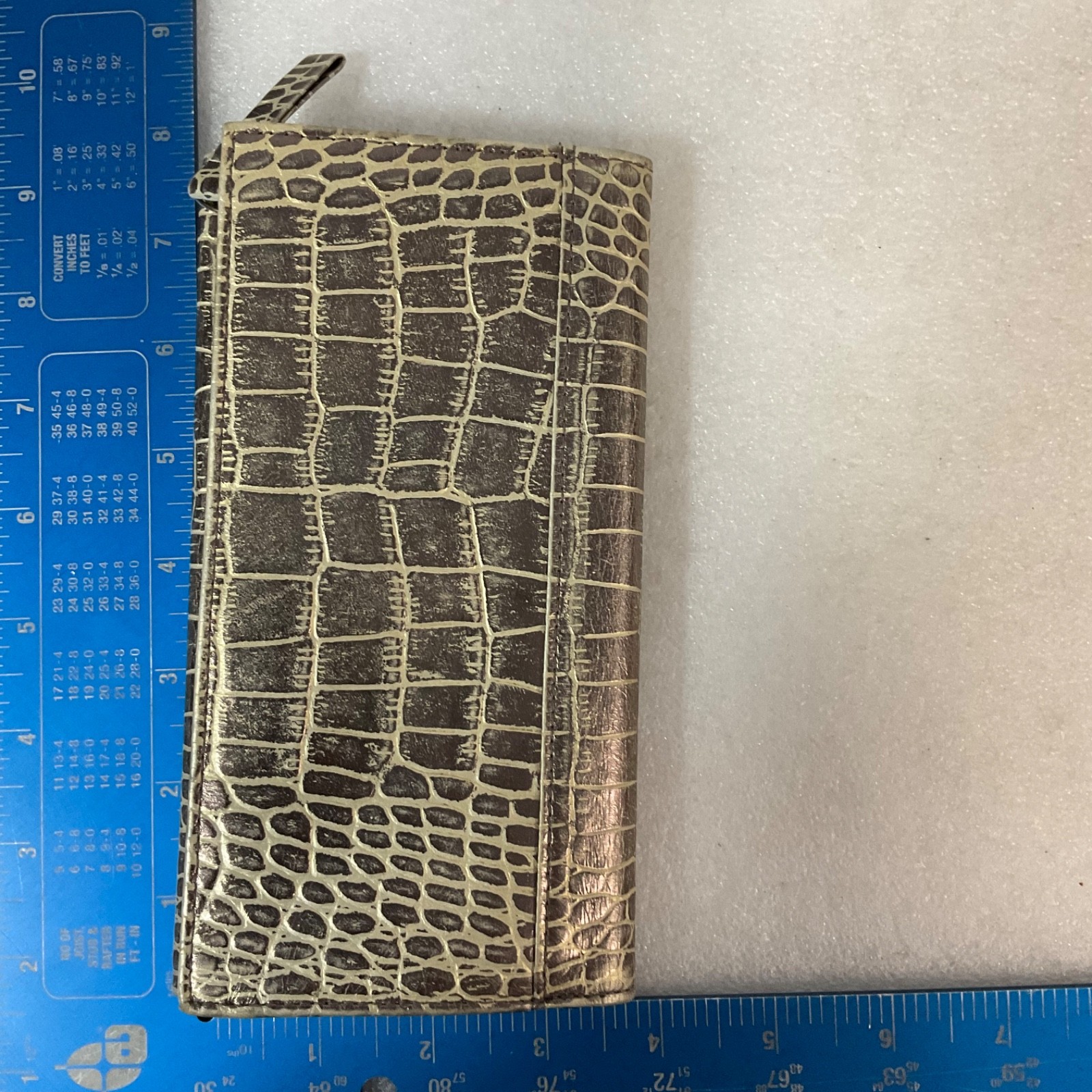 Womens Brown Croc Embossed Trifold Wallet Checkbook Card ID Holder - Image 13