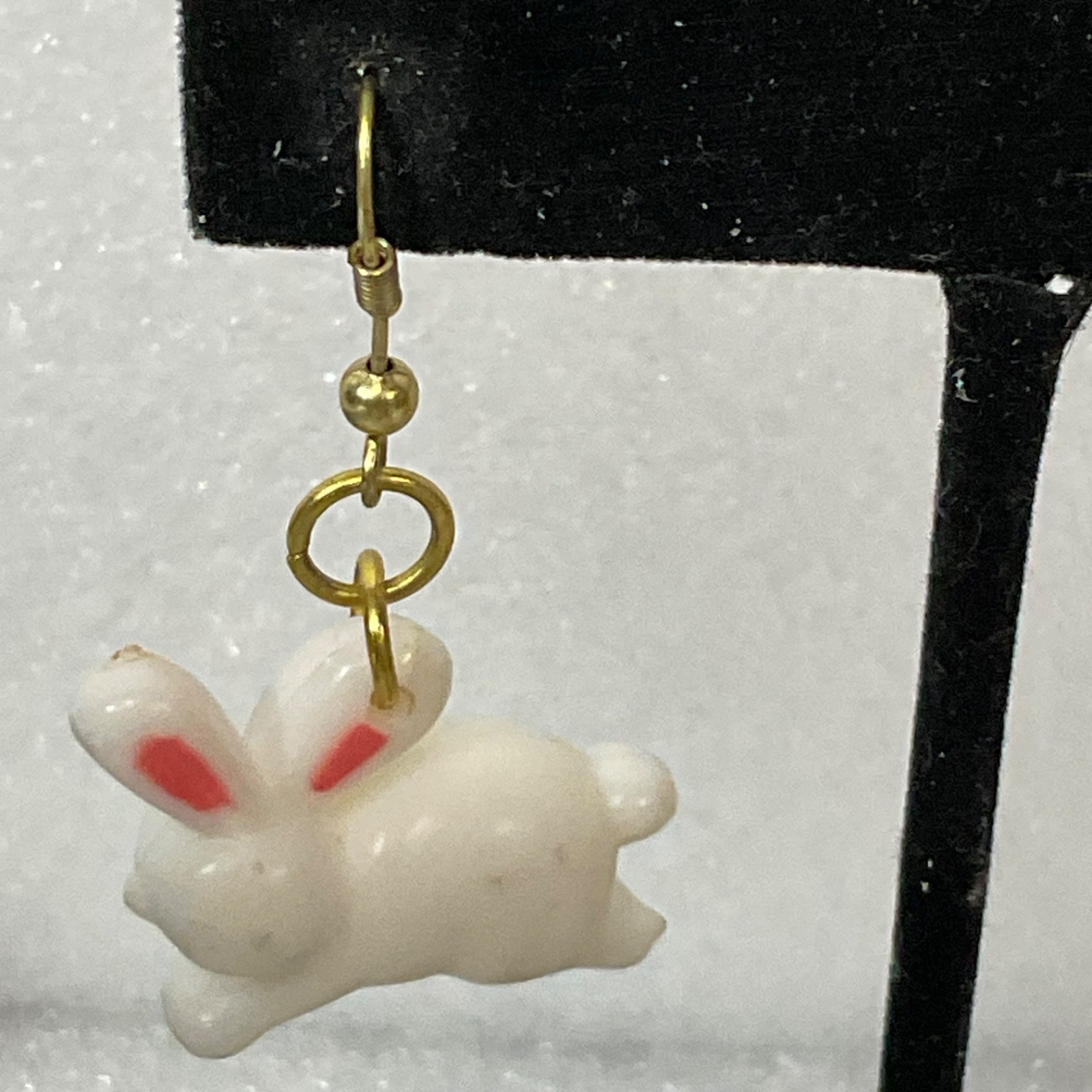 Vintage Bunny Rabbit Dangle Earrings White Pink Ears 1in 5.36g Cute Whimsical - Image 8