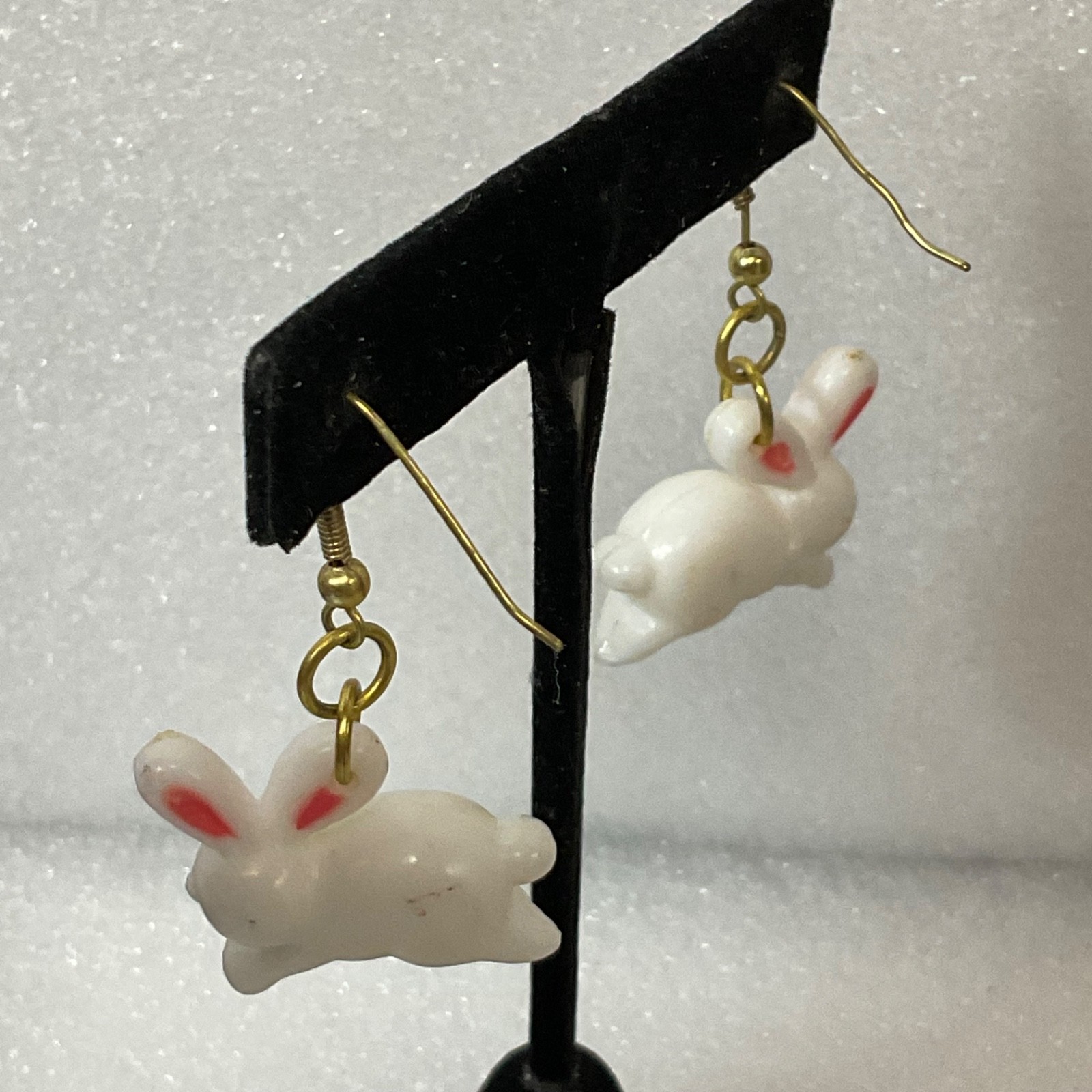 Vintage Bunny Rabbit Dangle Earrings White Pink Ears 1in 5.36g Cute Whimsical - Image 11