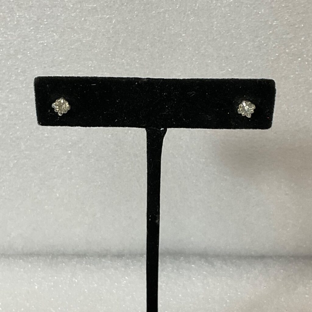 Vintage Silver Tone Stud Earrings Clear Round Stones 0.40g 0.25in Classic - Image 1
