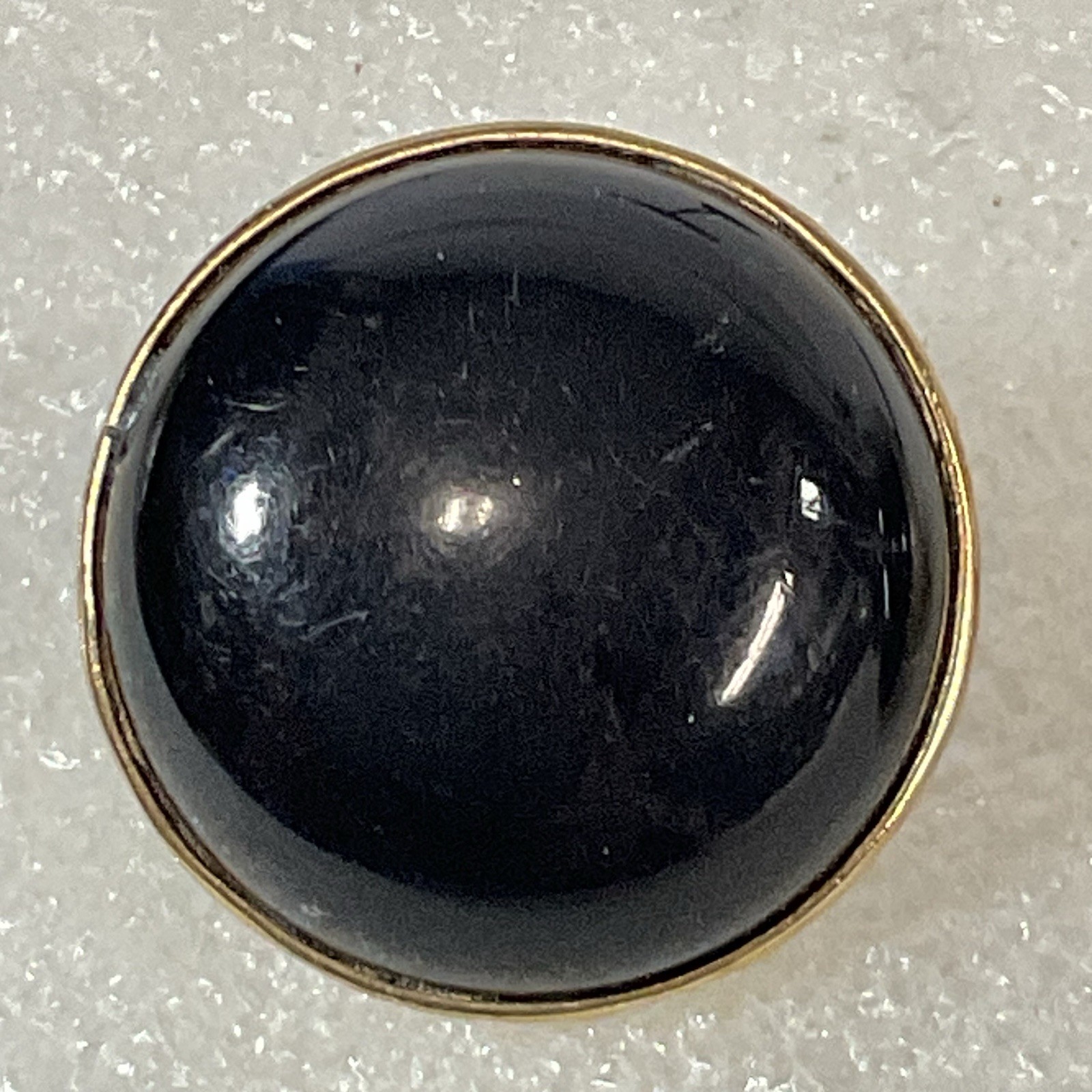 Vintage Trifari Black Cabochon Button Clip On Earrings Gold Tone Round - Image 3