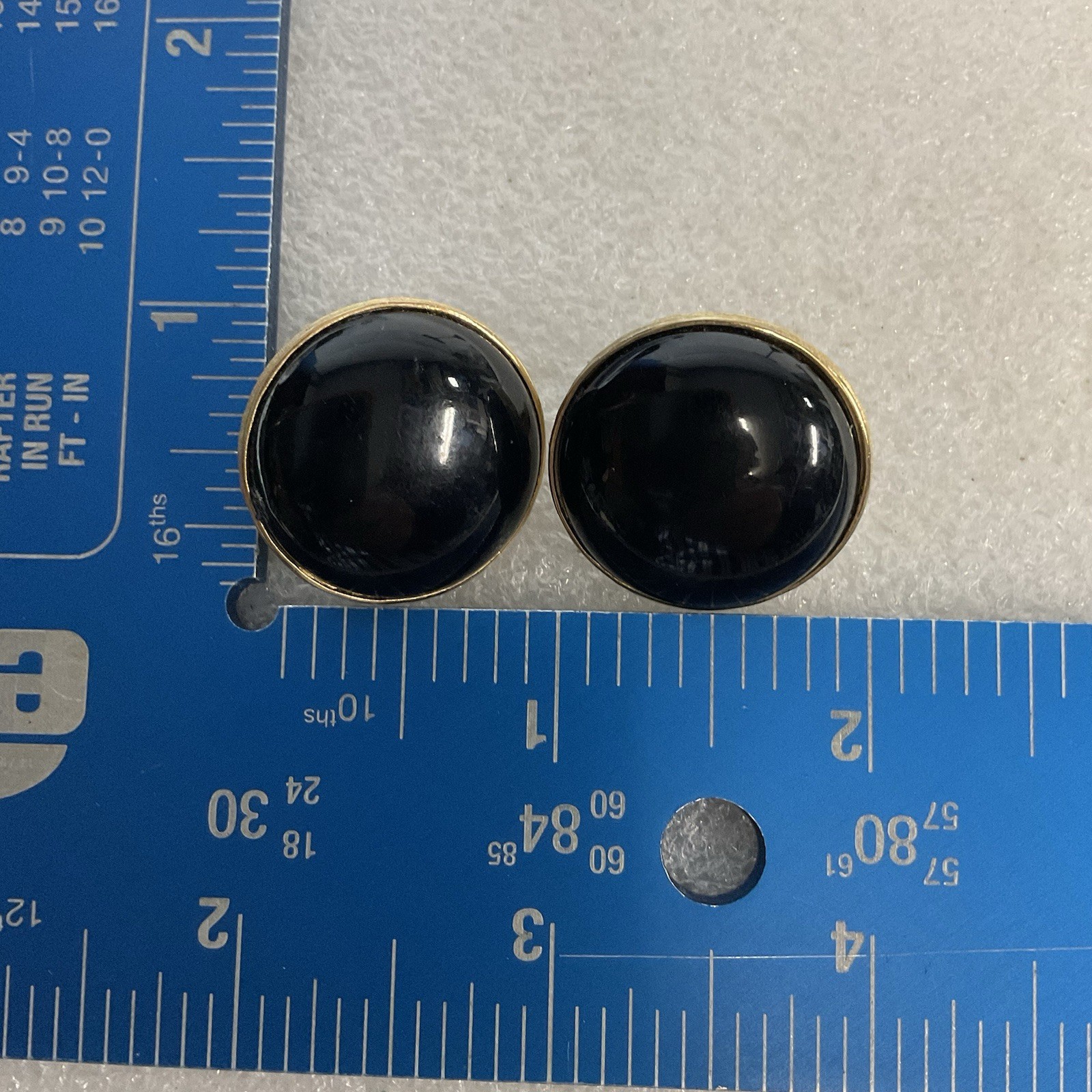 Vintage Trifari Black Cabochon Button Clip On Earrings Gold Tone Round - Image 20