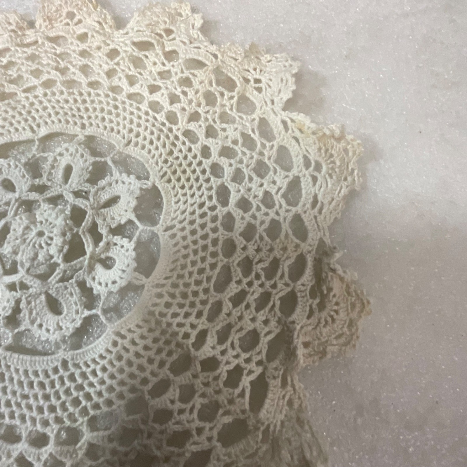 Off White Lace Doily 10in Round Crochet Style Floral Table Decor Stained - Image 8
