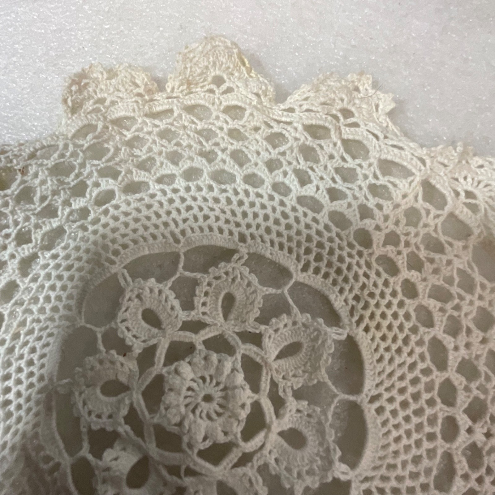 Off White Lace Doily 10in Round Crochet Style Floral Table Decor Stained - Image 9