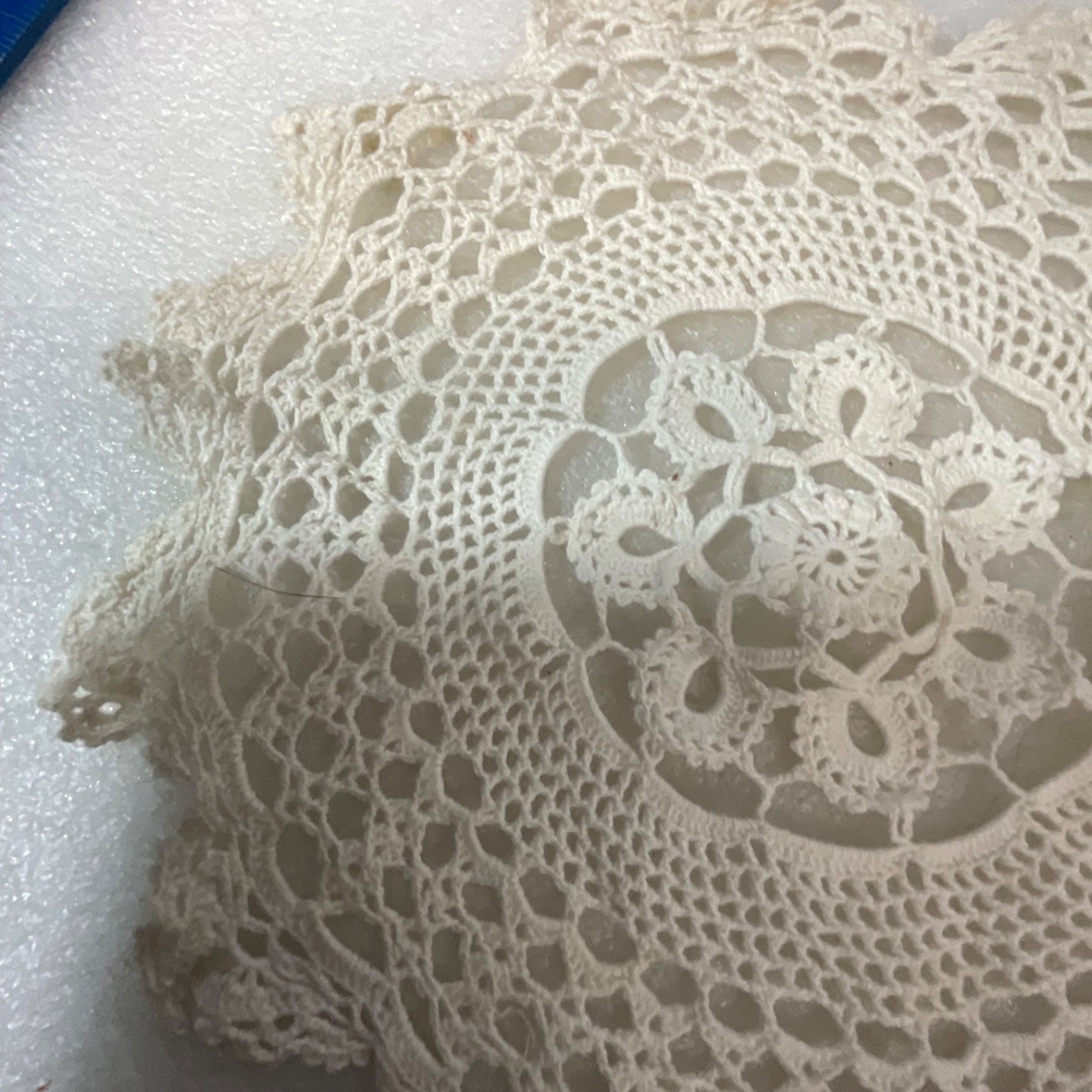 Off White Lace Doily 10in Round Crochet Style Floral Table Decor Stained - Image 10