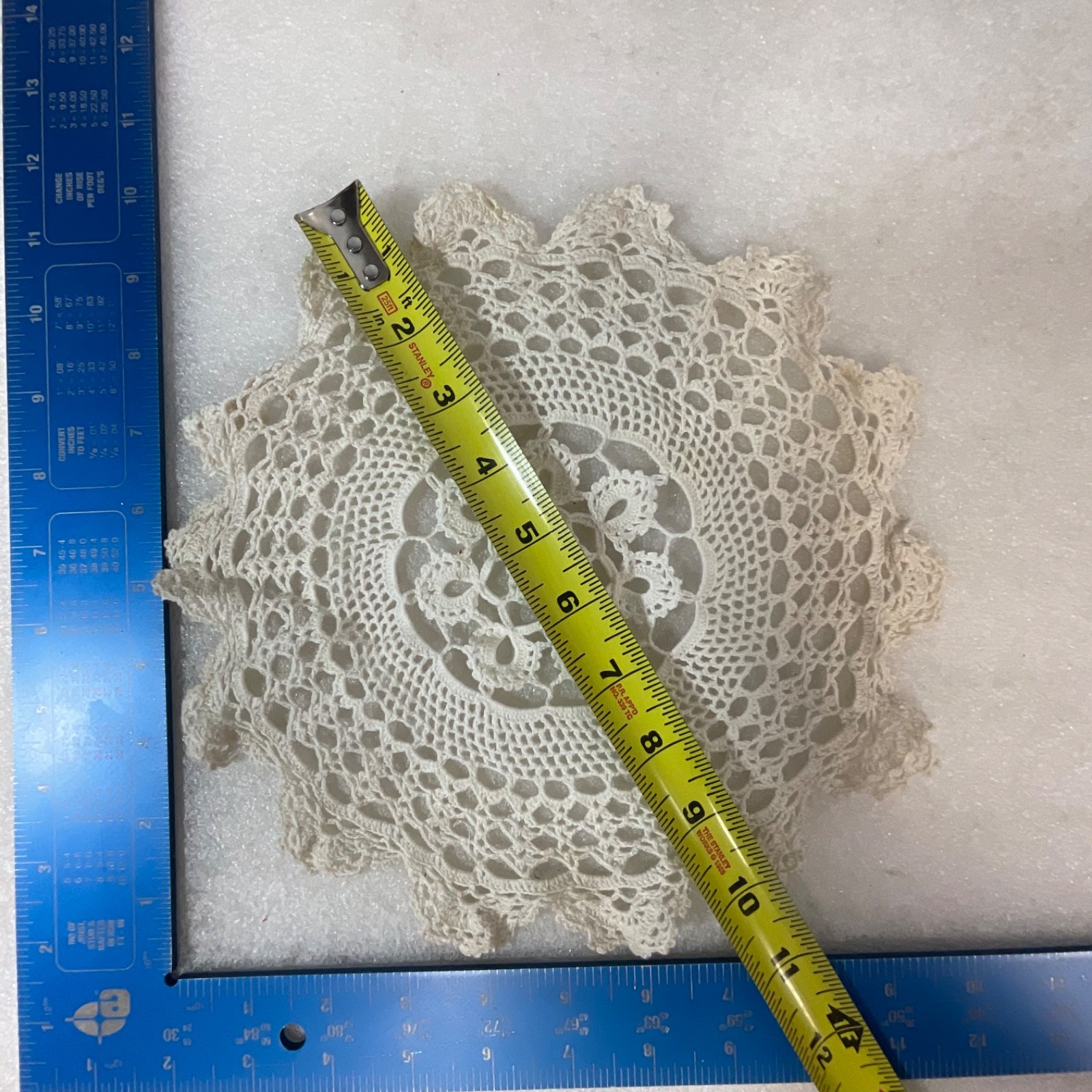 Off White Lace Doily 10in Round Crochet Style Floral Table Decor Stained - Image 11