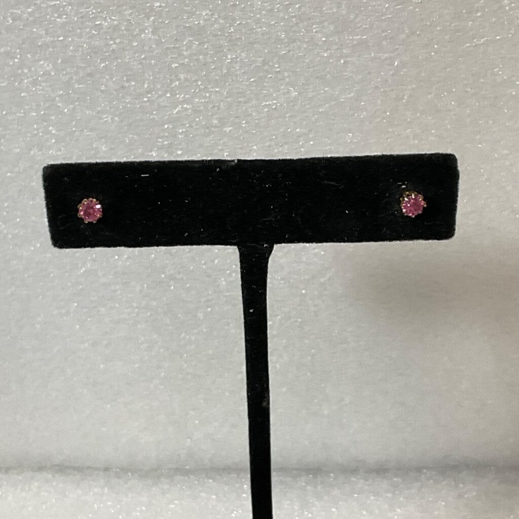 Vintage Pink Stone Stud Earrings Gold Tone Setting 0.47g Small 0.25in - Image 1