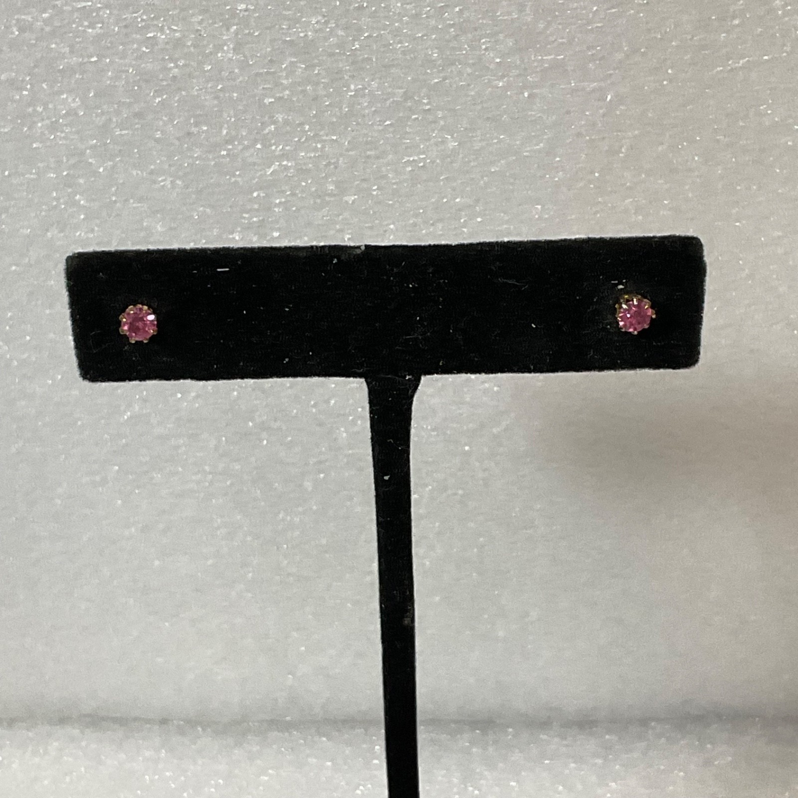 Vintage Pink Stone Stud Earrings Gold Tone Setting 0.47g Small 0.25in - Image 1