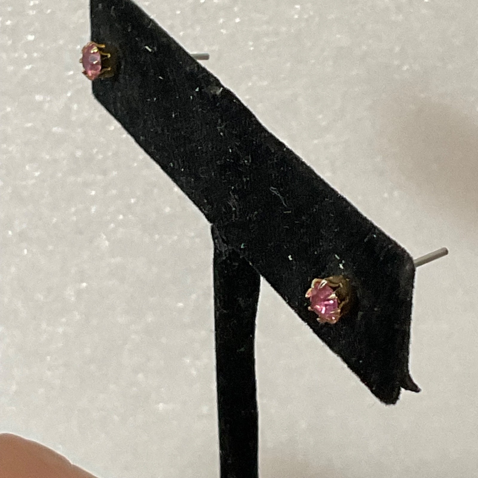 Vintage Pink Stone Stud Earrings Gold Tone Setting 0.47g Small 0.25in - Image 4