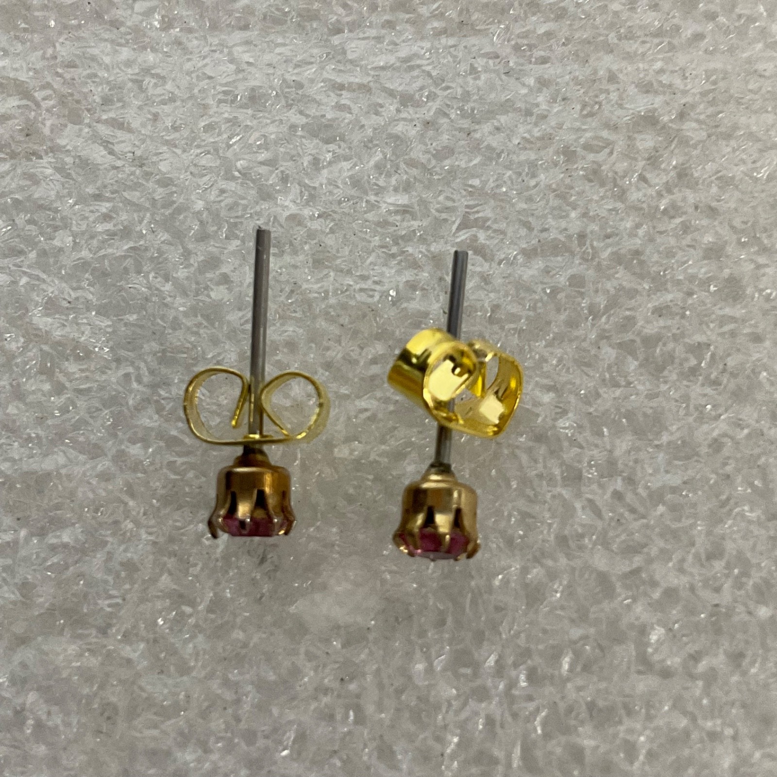 Vintage Pink Stone Stud Earrings Gold Tone Setting 0.47g Small 0.25in - Image 8