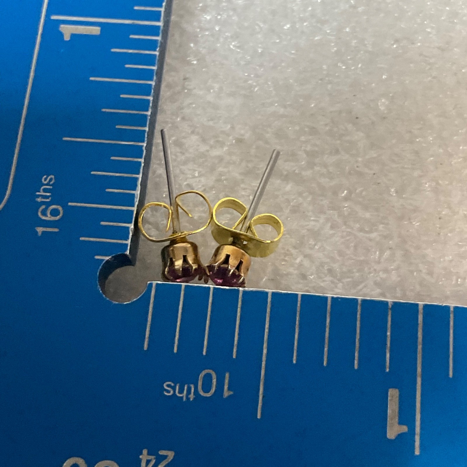 Vintage Pink Stone Stud Earrings Gold Tone Setting 0.47g Small 0.25in - Image 9