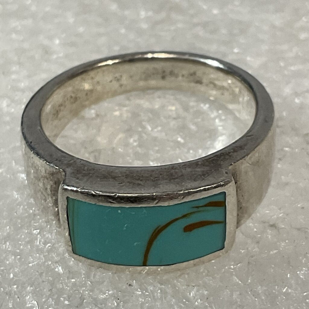 Sterling Silver 925 Turquoise Inlay Ring Size 8 Men’s Women’s Vintage Style - Image 1