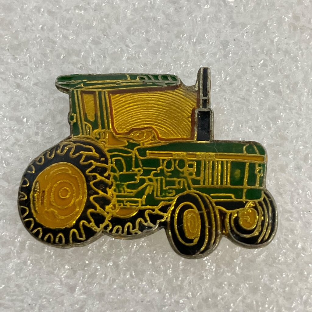 Green Yellow Gold Vintage Tractor Lapel Pin Farm Equipment Collectible Badge - Image 1