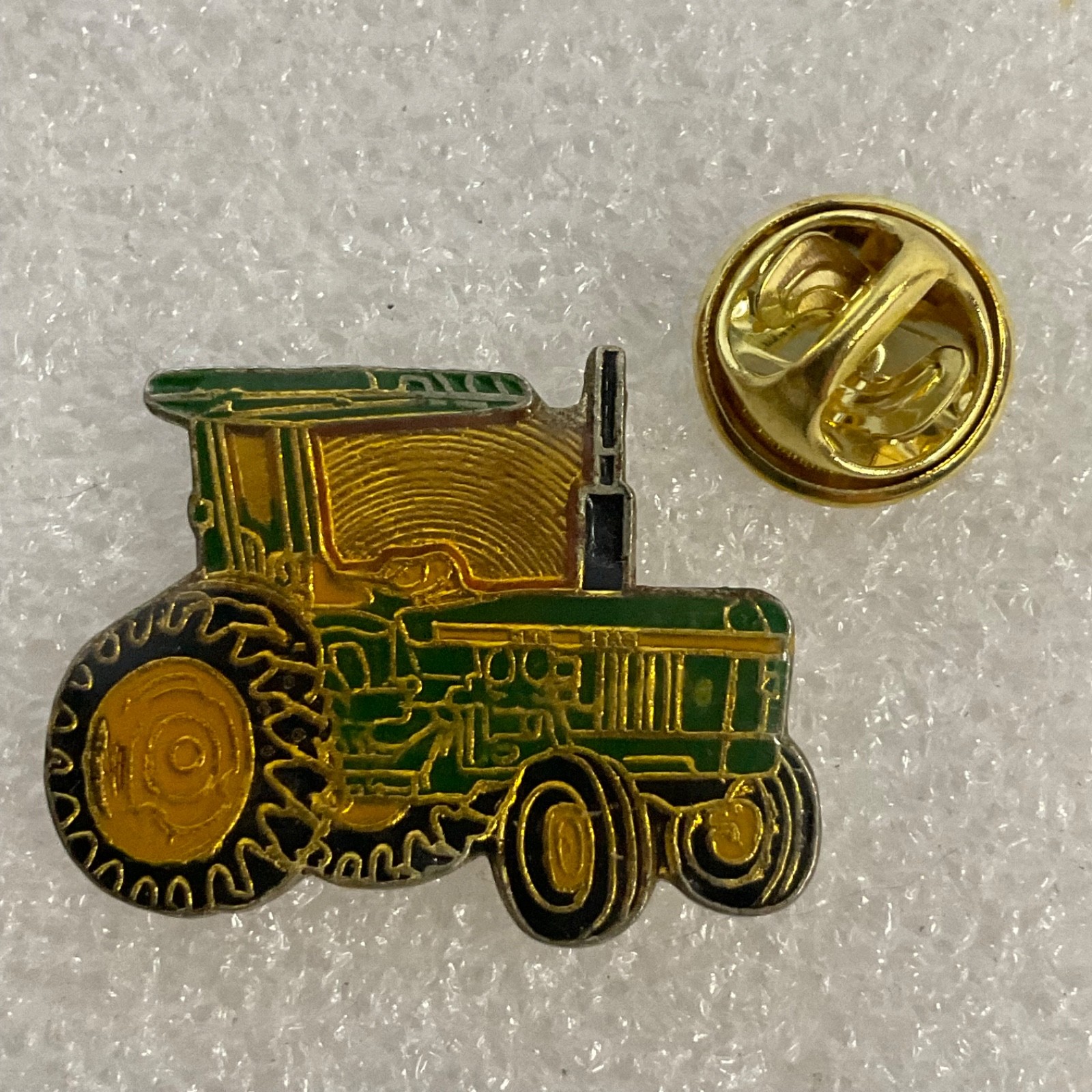 Green Yellow Gold Vintage Tractor Lapel Pin Farm Equipment Collectible Badge - Image 4