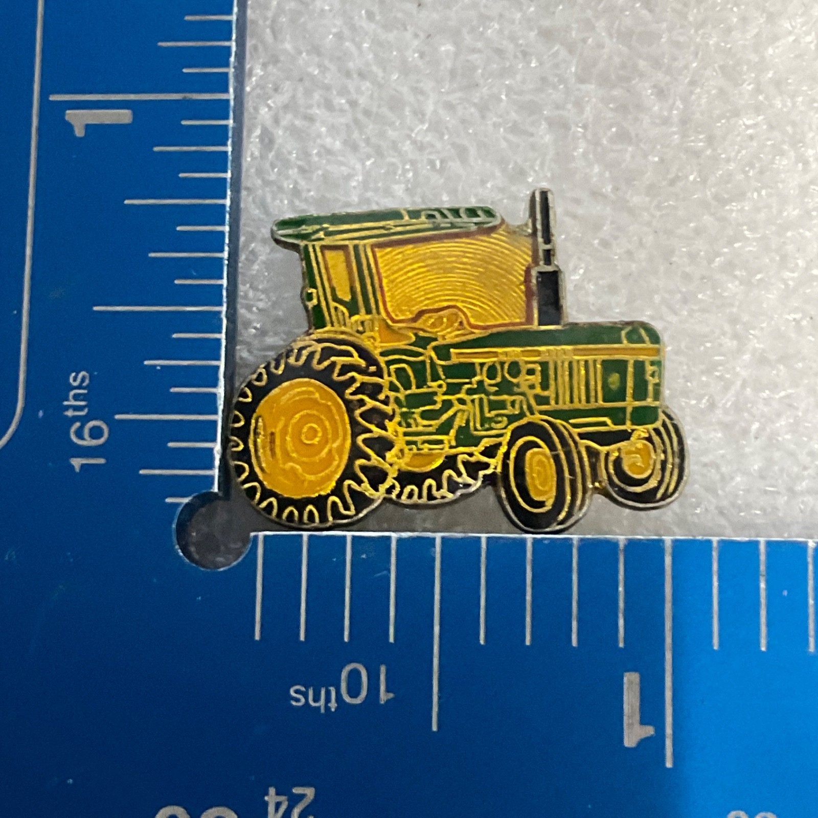 Green Yellow Gold Vintage Tractor Lapel Pin Farm Equipment Collectible Badge - Image 3