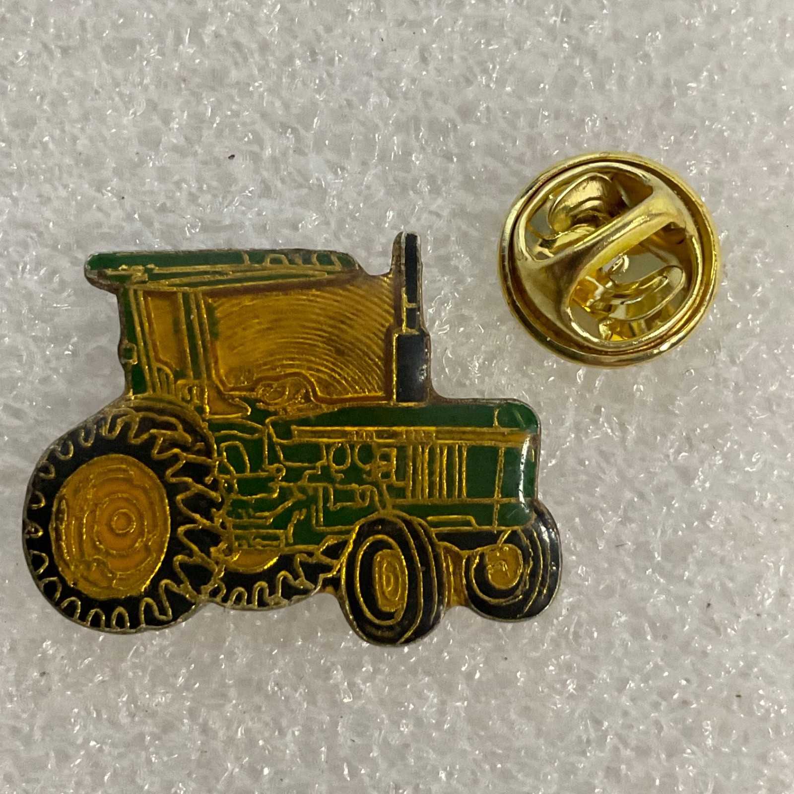 Vintage Green Yellow Gold Tractor Lapel Pin Farm Equipment Collectible Badge - Image 4