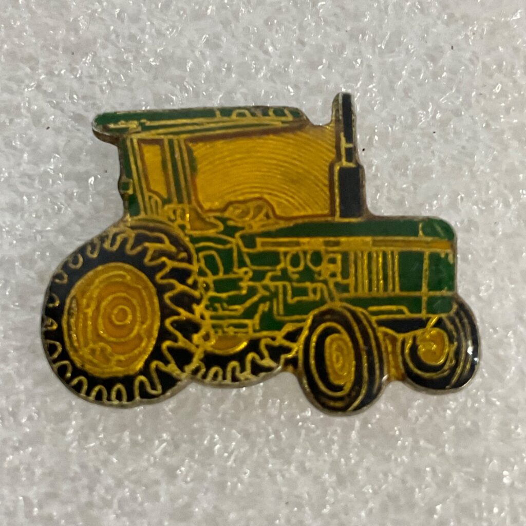 Vintage Green Yellow Gold Tractor Lapel Pin Farm Equipment Collectible Badge - Image 1