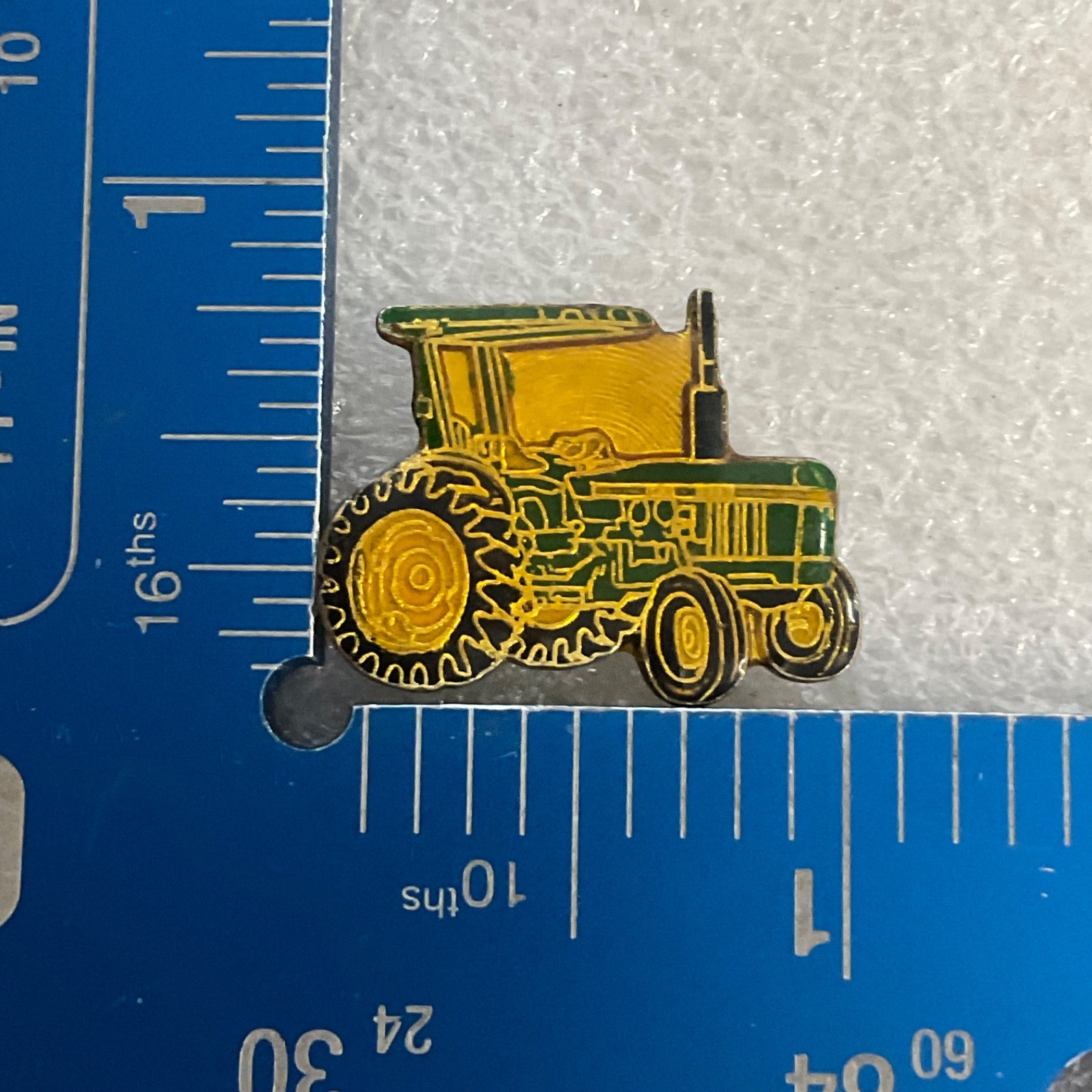 Vintage Green Yellow Gold Tractor Lapel Pin Farm Equipment Collectible Badge - Image 3