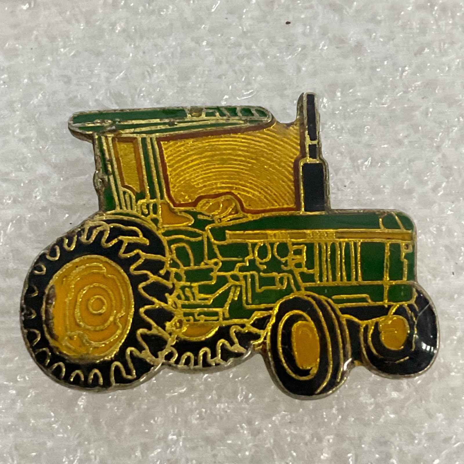Green Yellow Gold Tractor Vintage Lapel Pin Farm Equipment Collectible Badge - Image 1