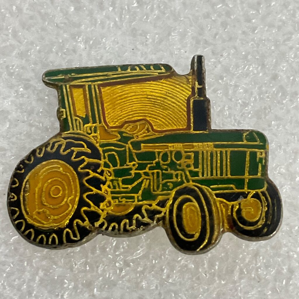 Green Yellow Gold Tractor Lapel Vintage Pin Farm Equipment Collectible Badge - Image 1