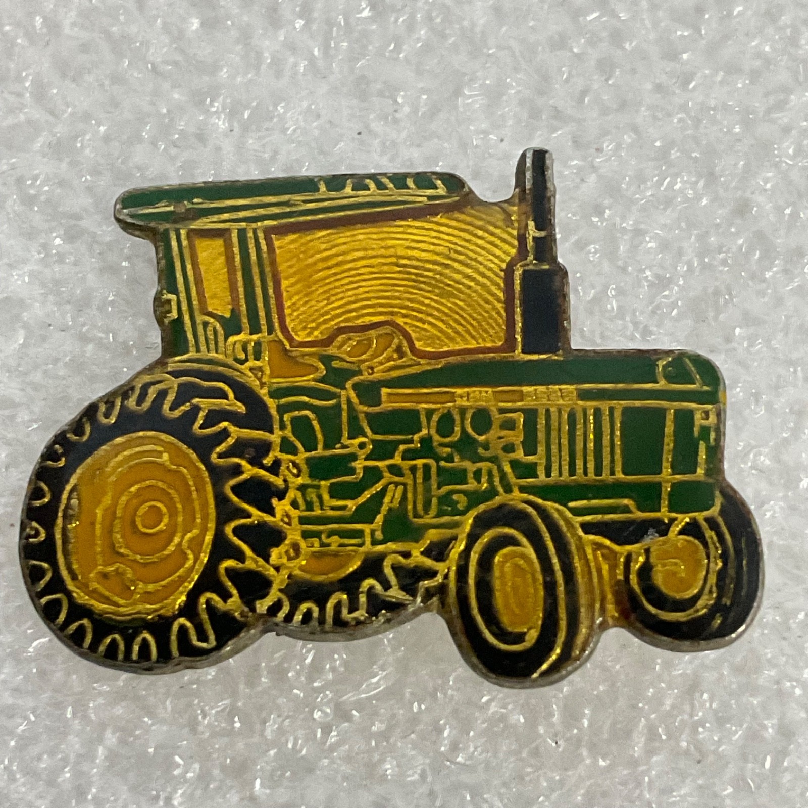Green Yellow Gold Tractor Lapel Vintage Pin Farm Equipment Collectible Badge - Image 1