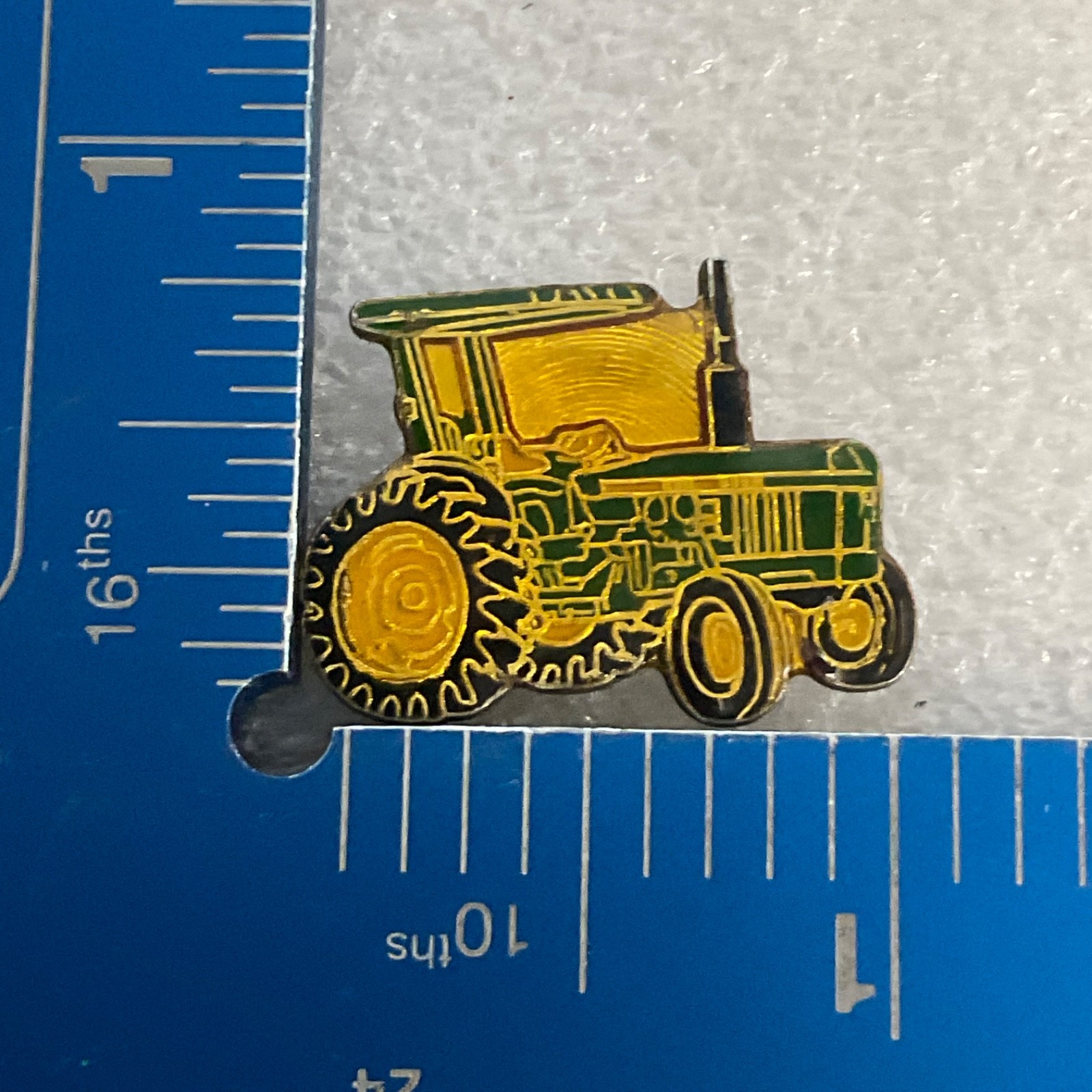 Green Yellow Gold Tractor Lapel Vintage Pin Farm Equipment Collectible Badge - Image 3